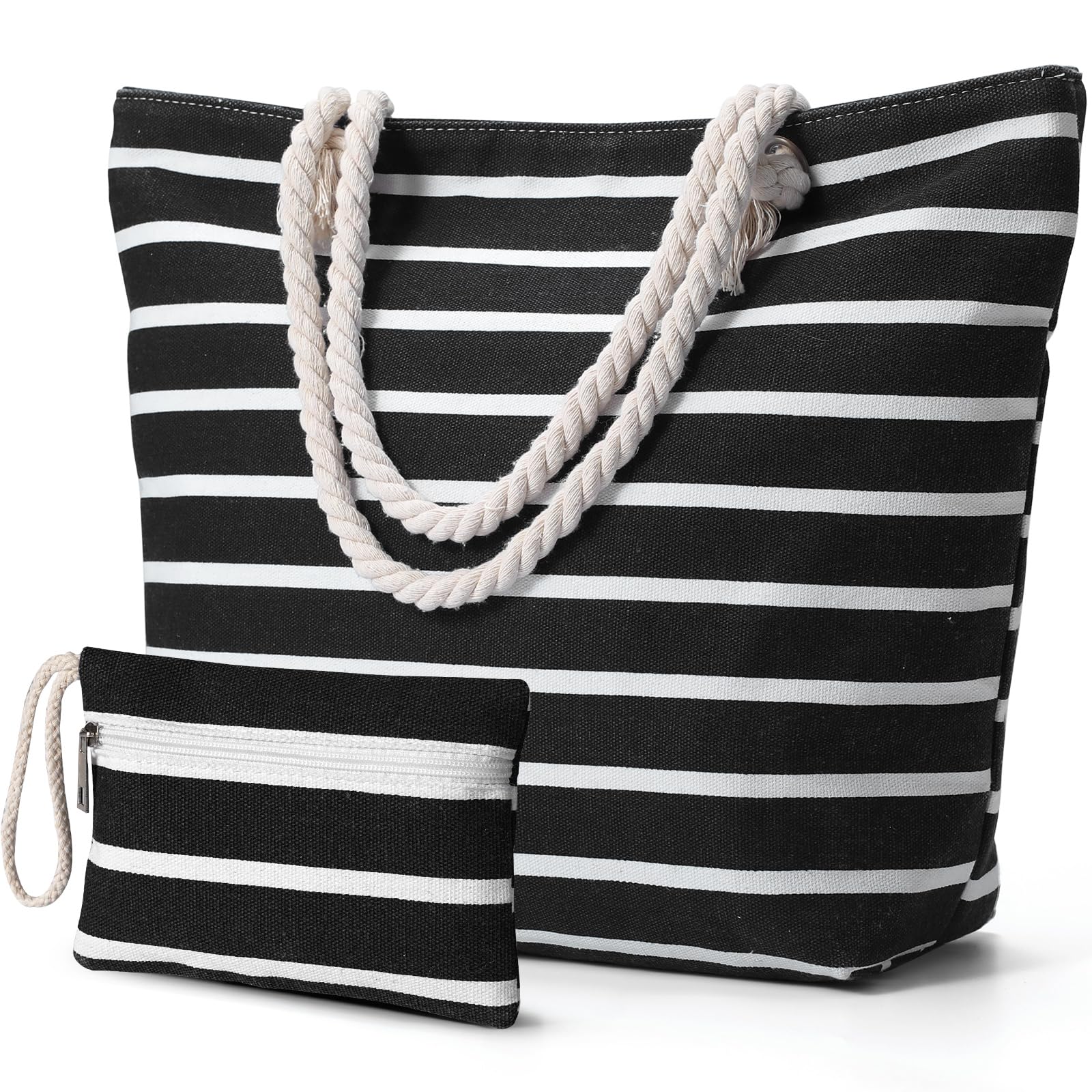 Tavaleu Beach Bags for Women - Large Beach Bag with Zipper Waterproof Sandproof, Swim Pool Tote Bag Vacation