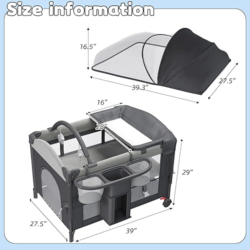 Miniatura 2 de Moisés 5 en 1 con tubo oscilante que se convierte en cuna, cuna con colchón, cambiador de pañales desmontable, mosquitera y juguete, instalación