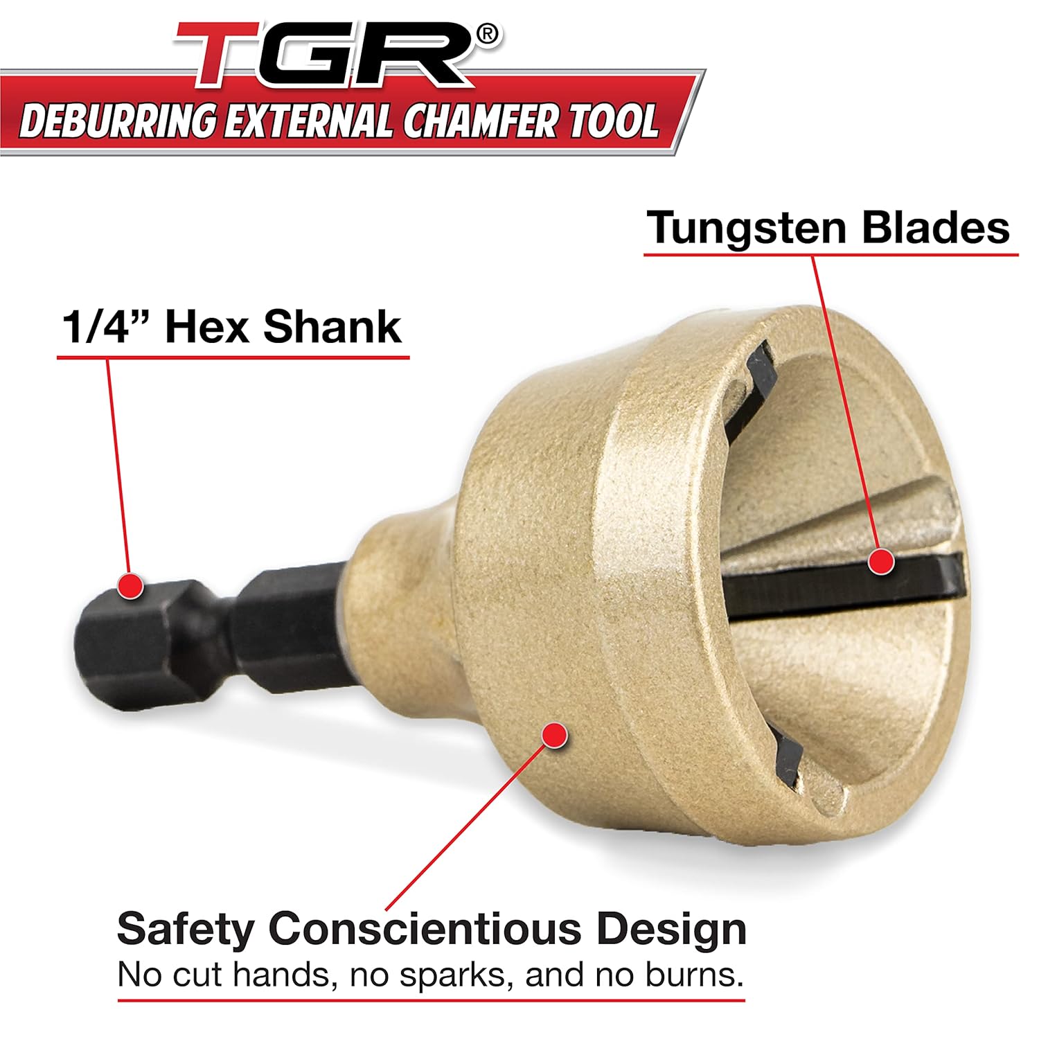 TGR Deburring External Chamfer Drill Bit Tool with Tungsten Blades, Removes Burrs on 1/8"-3/4"(3mm-19mm) Bolts