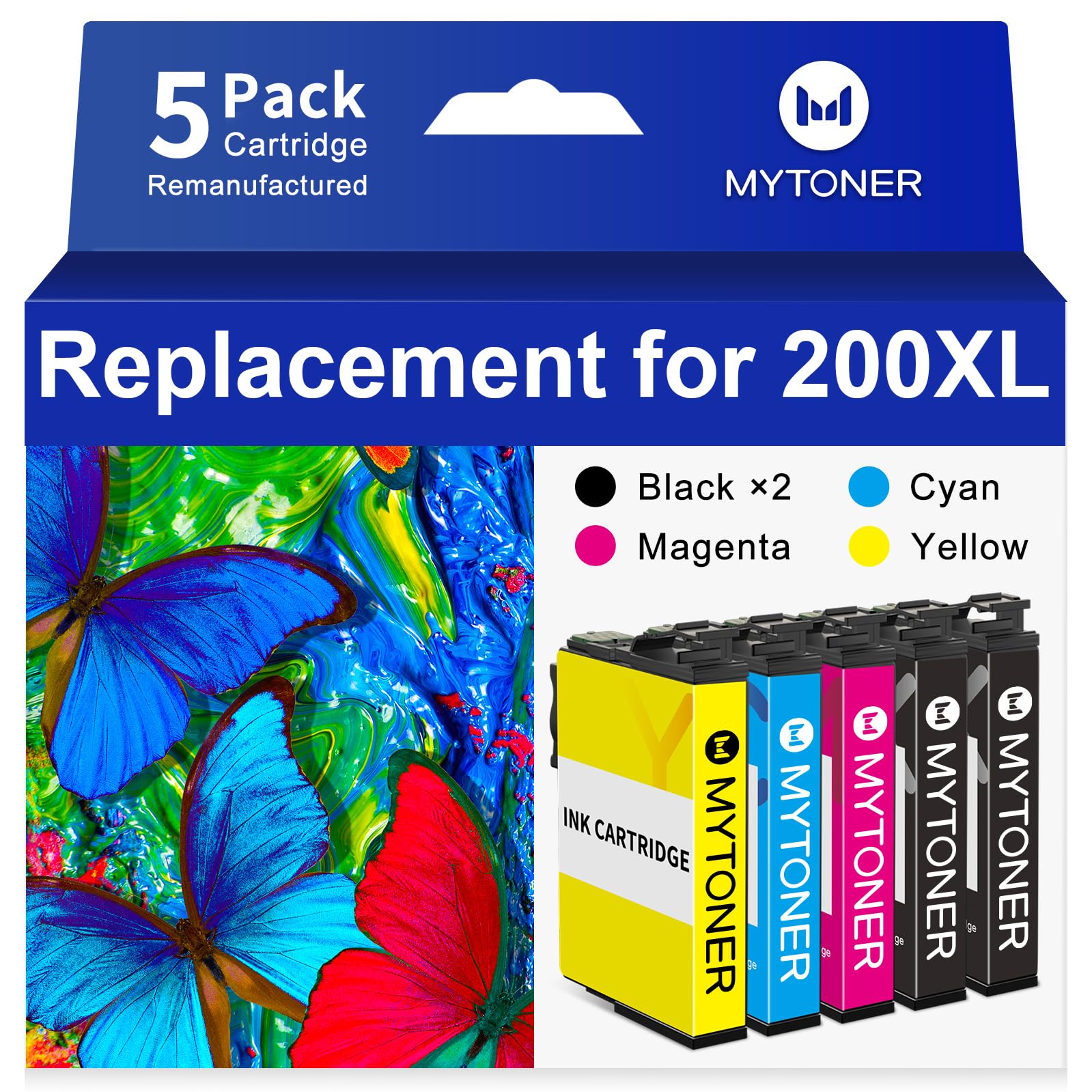 Remanufactured for Epson 200 Ink Cartridges Combo Pack Replacement for 200 XL Ink Cartridge for Printer Expression XP-200 XP-300 XP-310 XP-400 XP-410 Workforce WF-2520 WF-2530 (5 Pack)