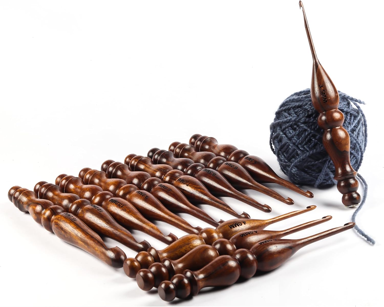 13 Pieces Premium Wooden Crochet Hooks, Crochets Hooks Set for Knitting and Crocheting - Rosewood Knitting Needles (2)