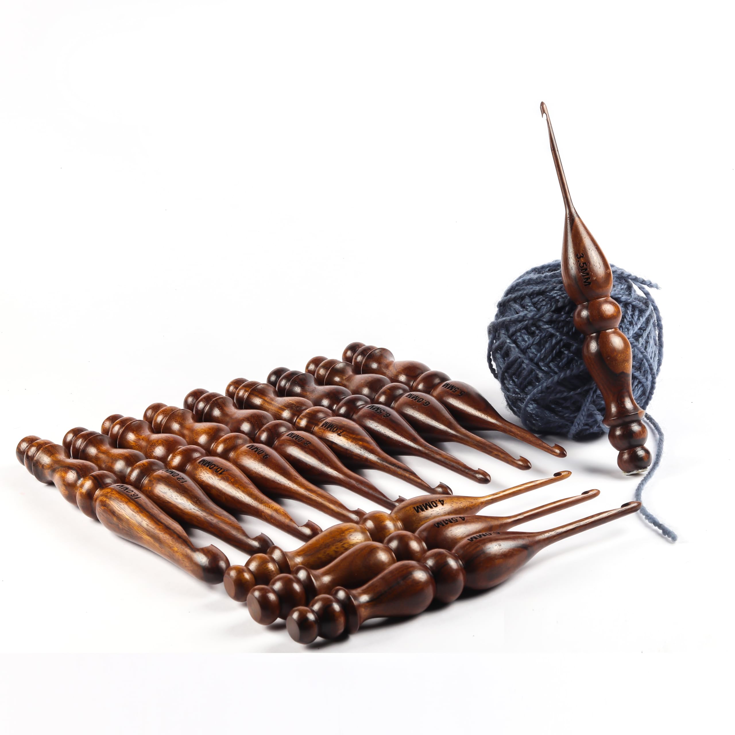 Mars Exports 13 Pieces Premium Wooden Crochet Hooks, Crochets Hooks Set for Knitting and Crocheting - Rosewood Knitting Needles (2)