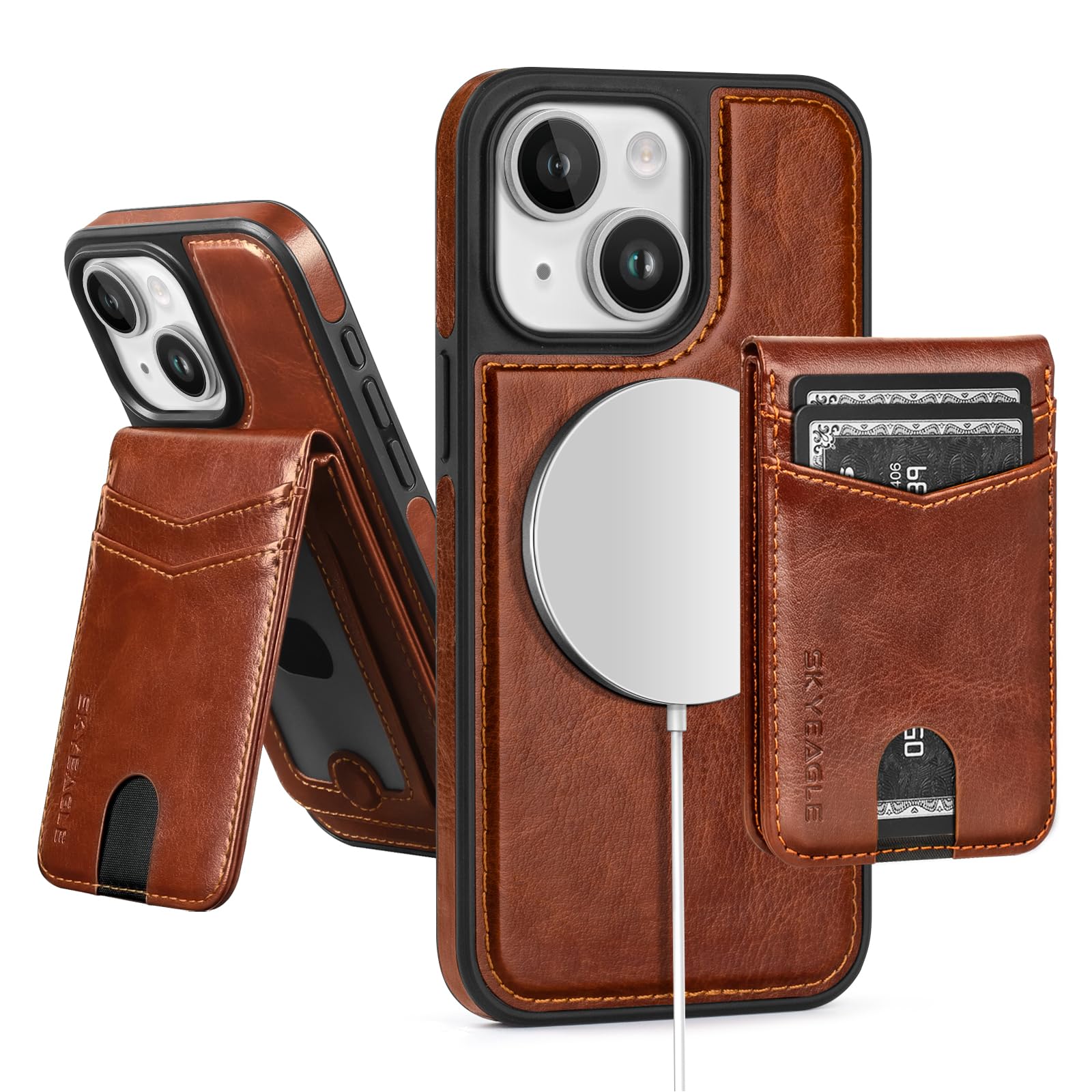 SkyEagle for Compatible Magsafe Magnetic 2 in 1 Detachable iPhone 13 Wallet Case with Card Holder Women Men,PU Leather RFID Blocking Flip Kickstand