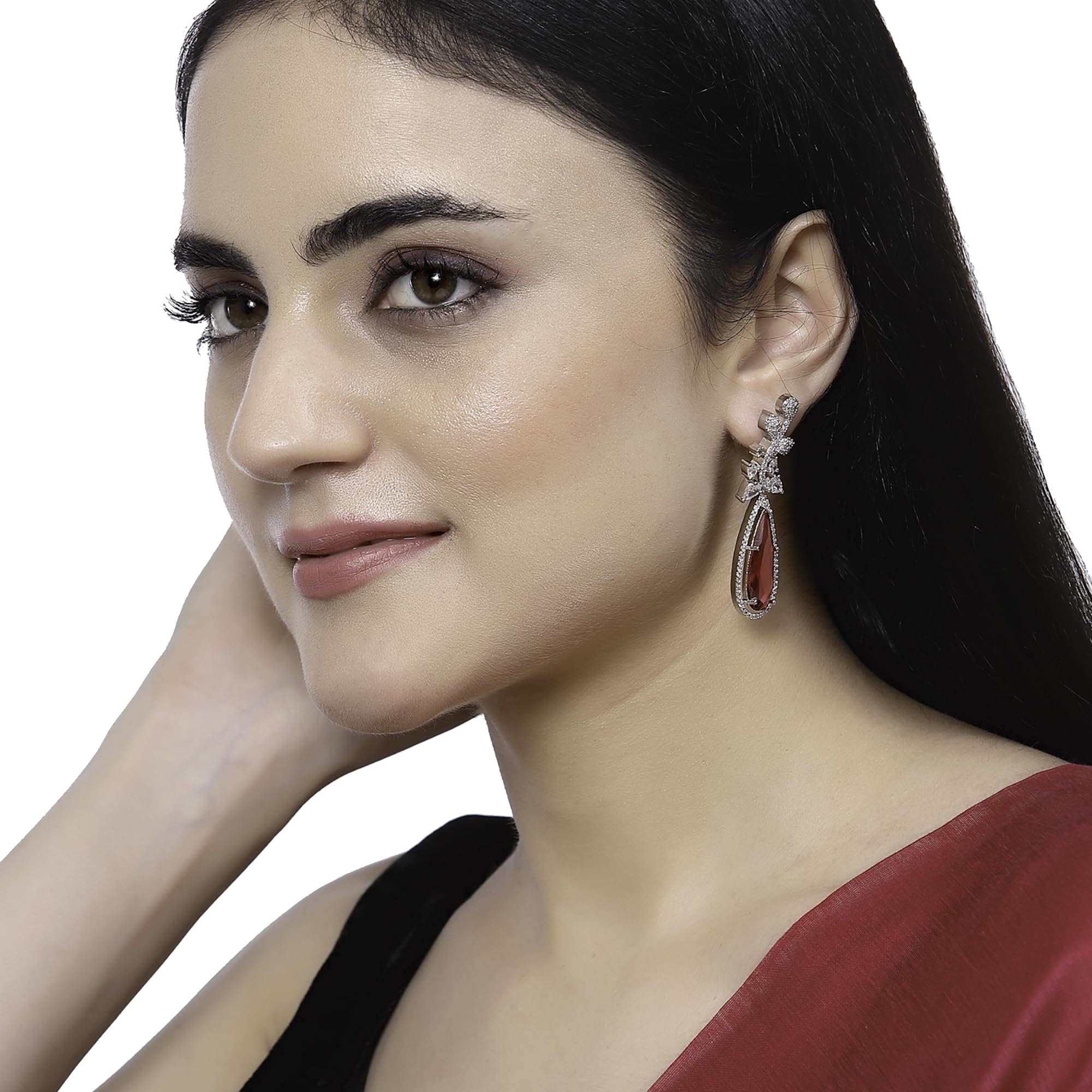 Rhodium-Plated Teardrop & Leaf Drop Earrings