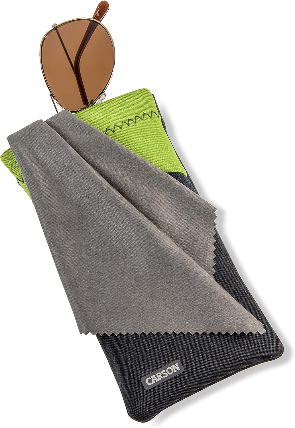 Carson Eyeglass Pouch with Built-in Microfiber Cloth for Eyewear and Sunglasses, Lime Green (EC-10GYGR) : Everything Else