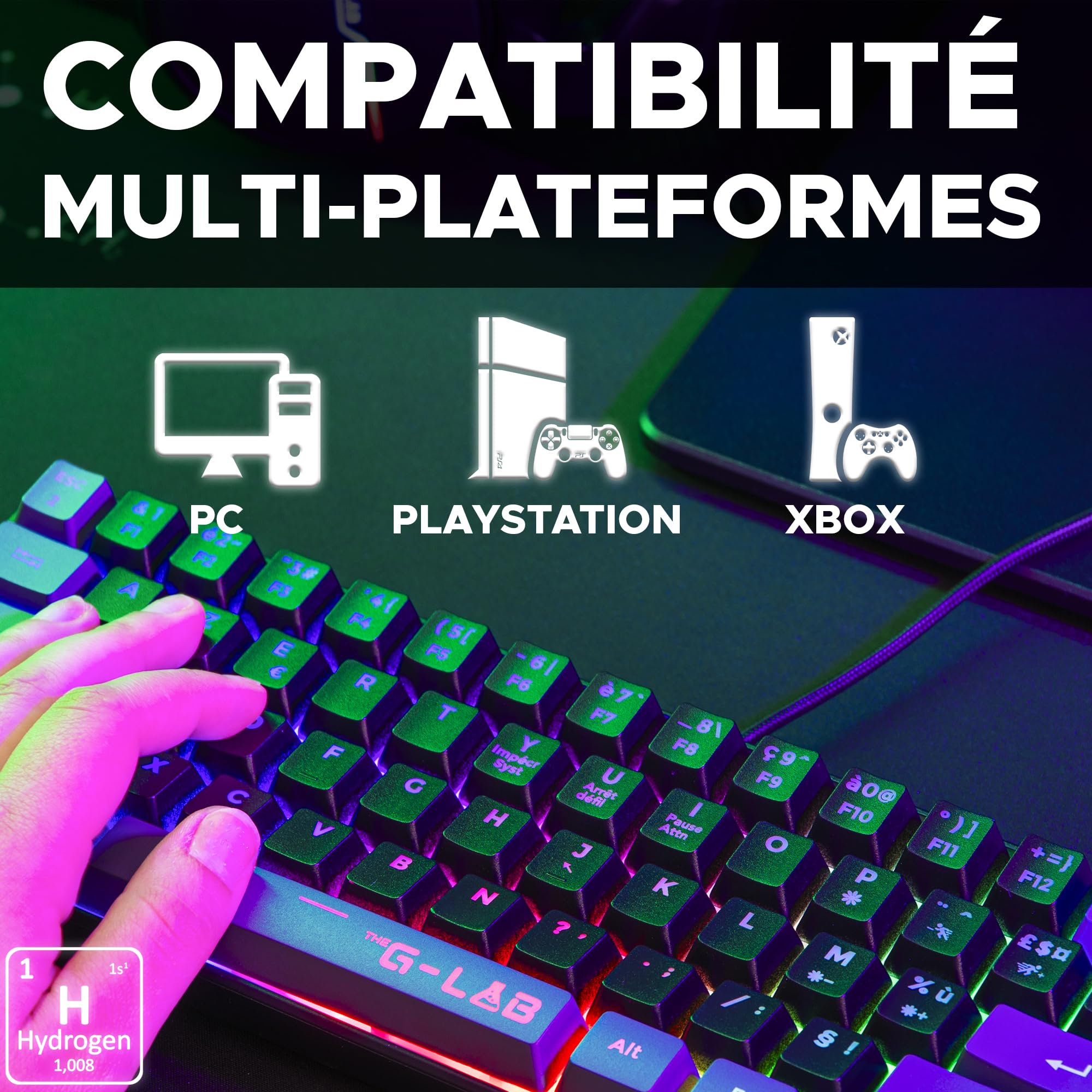 The G-Lab Keyz Hydrogen - Teclado Gaming QWERTY – con Ñ - Teclado para Juegos Semi mecanico - Formato 60%, retroiluminación Multicolor, Silencioso, para PC,PS4,PS5,Xbox