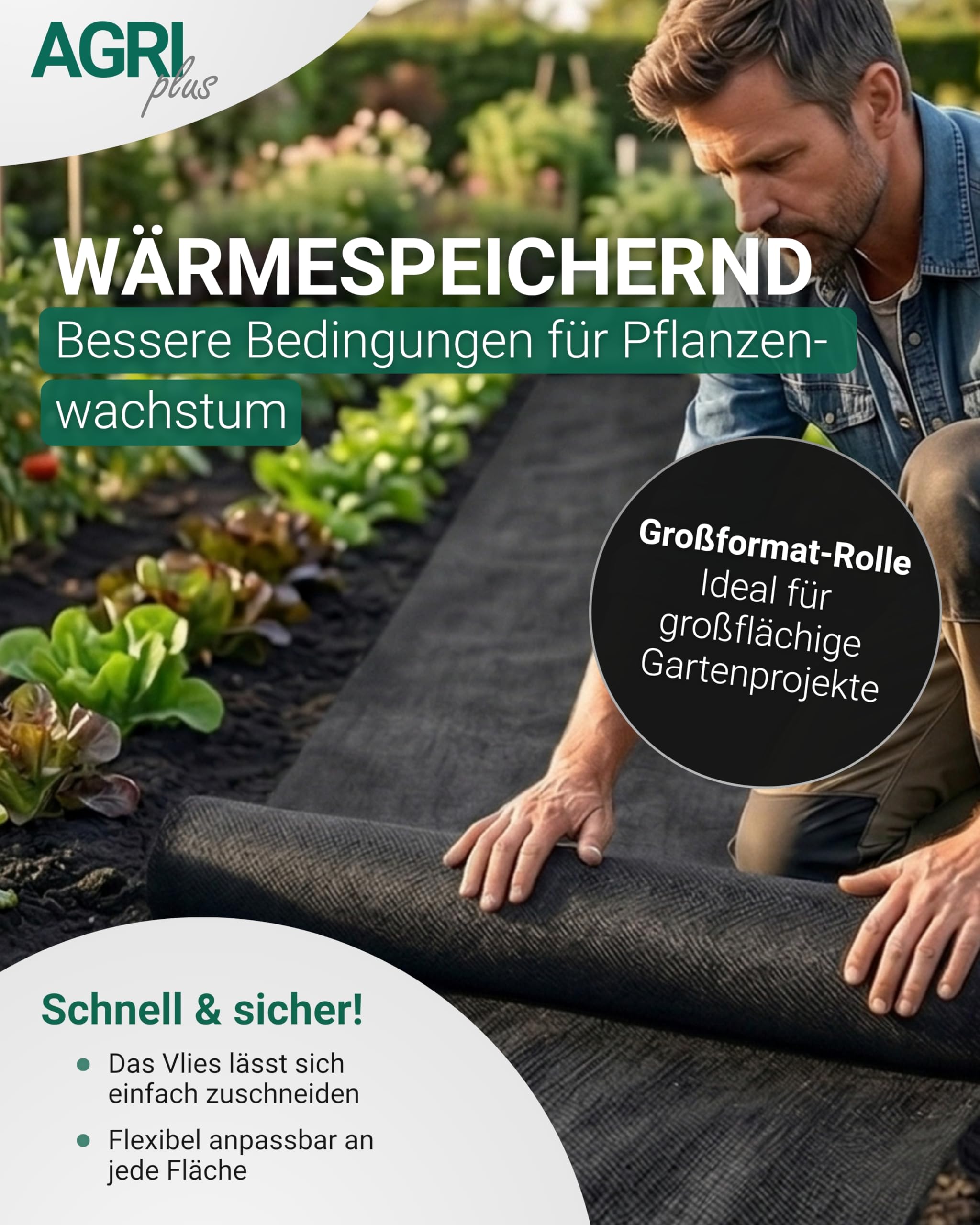 AGRIplus Unkrautvlies 100 g/m² I 1,2 x 25 m I Verschiedene Maße I UV-beständig & reißfest I Effektive Unkrautkontrolle, wasserdurchlässig & wärmespeichernd I Gartenfolie für Beete, Wege & Mulchflächen