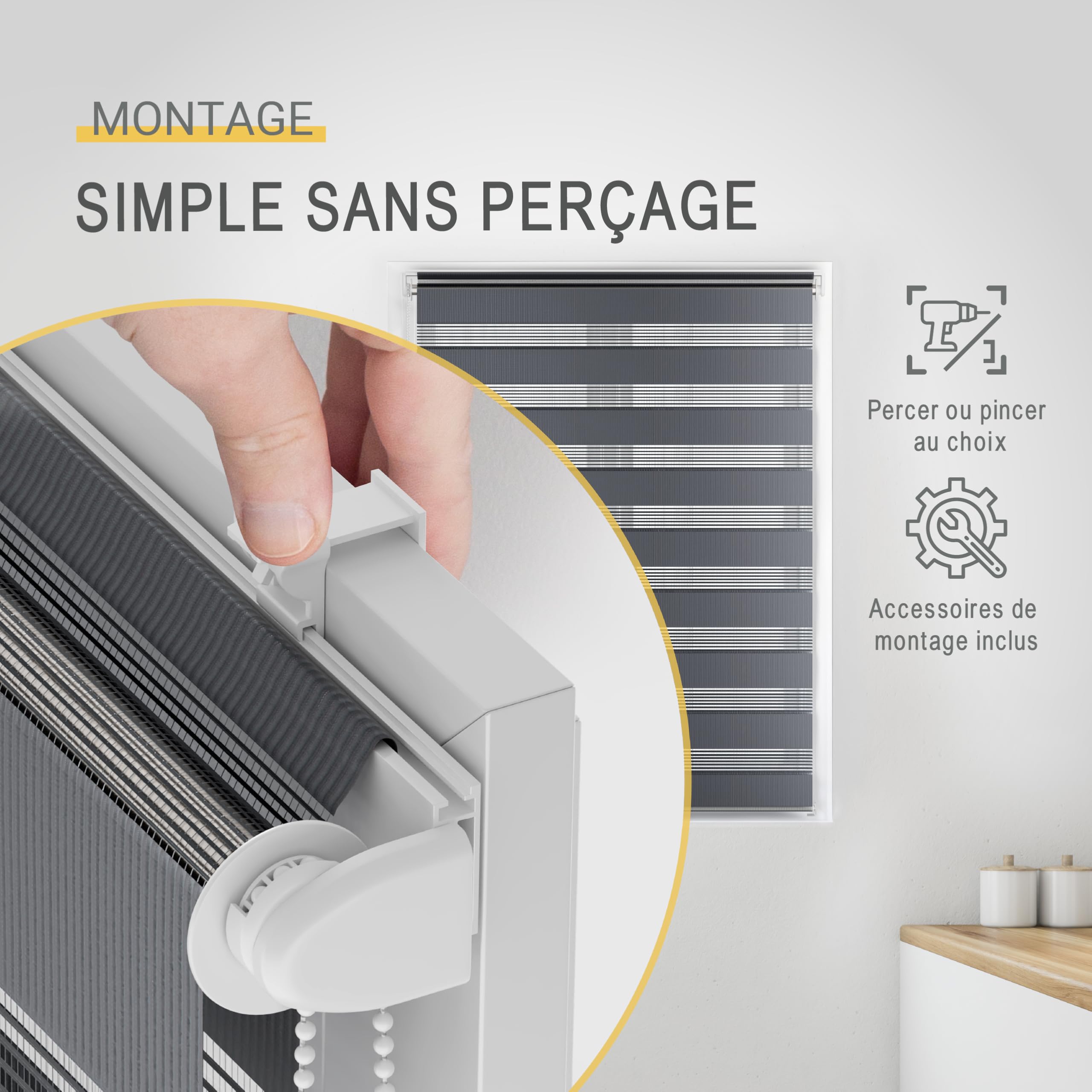 Sol Royal Store Enrouleur Double Jour Nuit sans perçage occultant