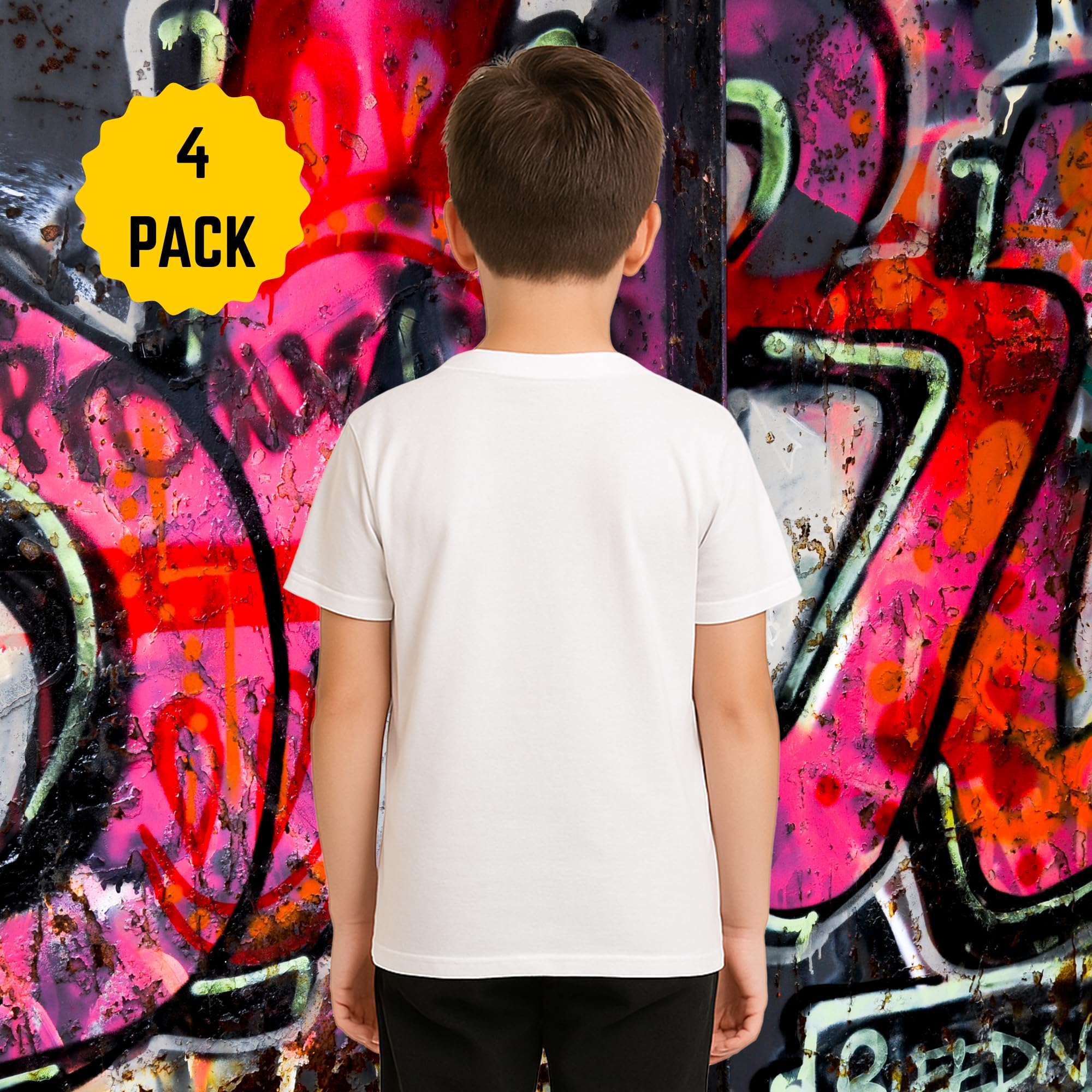 Confezione da 4 magliette stampate da ragazzo, leggere, 100% cotone, girocollo, a maniche corte, con grafica, confezione multipla, vestibilità regolare, elegante e divertente, per bambini