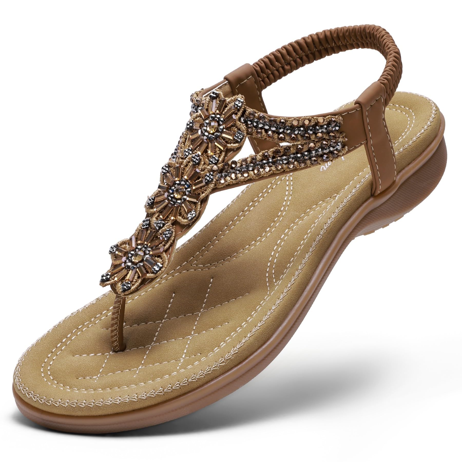 Littleplum Sandalen Damen Flache Strass Bohemia Zehentrenner Elegant Sandaletten mit Weiche Fußbett