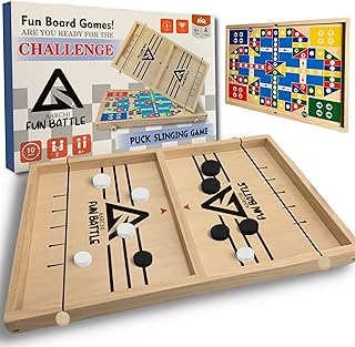AARCHI Fast Sling Puck Game and Ludo Game Board 2 in 1, Wooden Ice Hockey Game Toy, Table Top Christmas Board Games for Adults, Sling Puck Funny Family Games for Adults (37x24x3 cm) Large