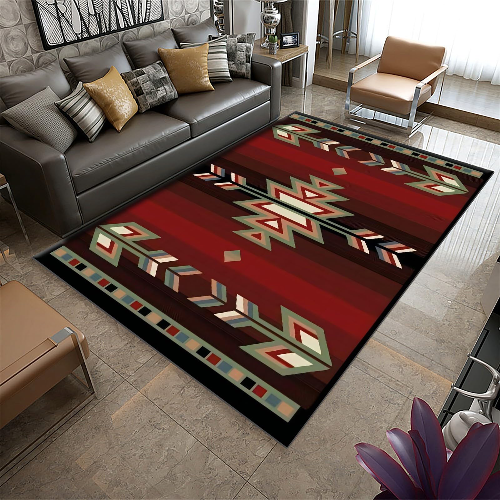 PDENZG Southwest Area Rug, 3x4ft,Aztec Series Rug, Bohemian Rug for Living Room Bedroom, Machine Washable Indoor Non-Slip Rug for Entrance Kitchen