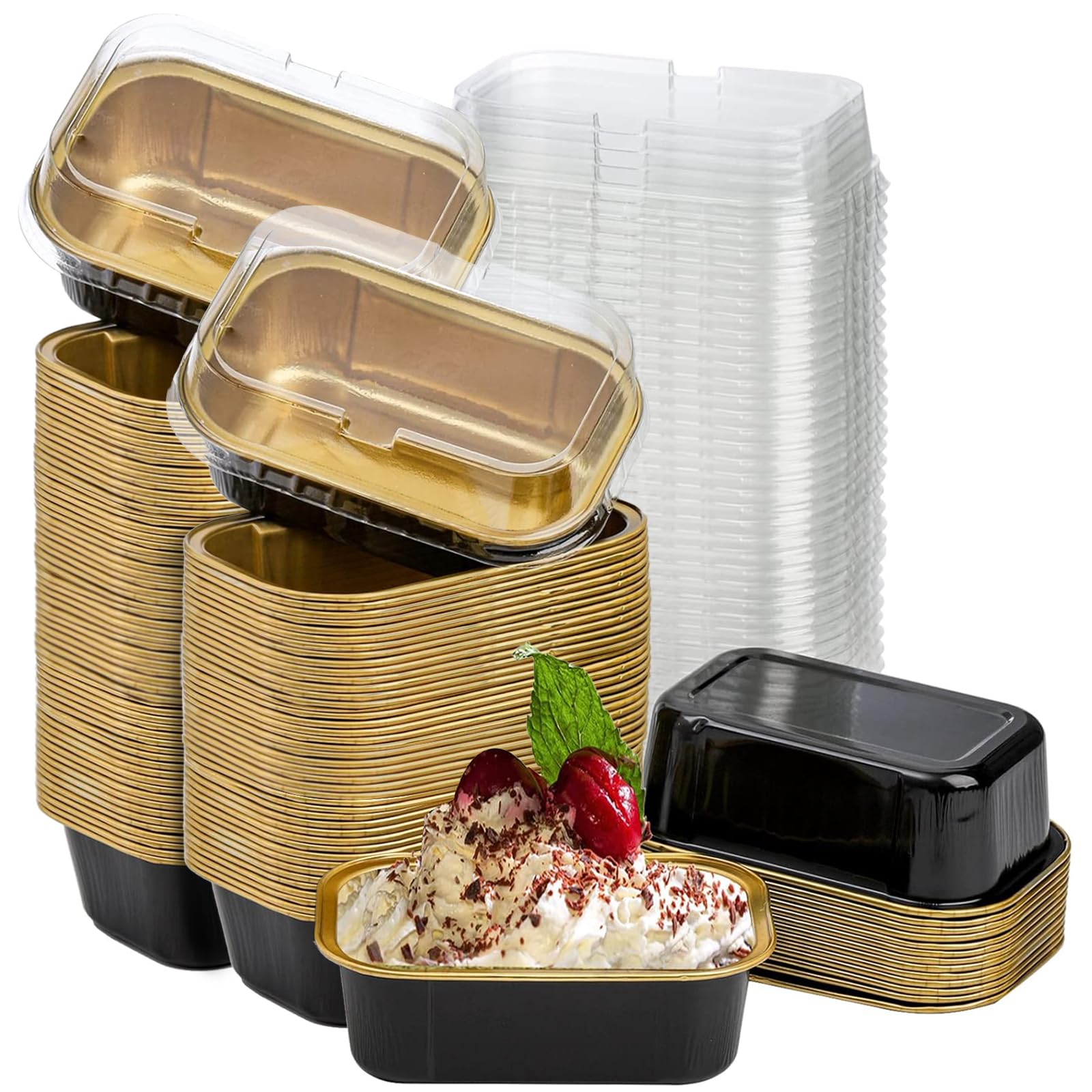 Lyellfe 60 Pack Aluminum Foil Baking Cups, 5 Oz Disposable Ramekins with Lids, Aluminum Foil Muffin Cups, Perfect for Cupcake, Souffle, Individual Cheesecake