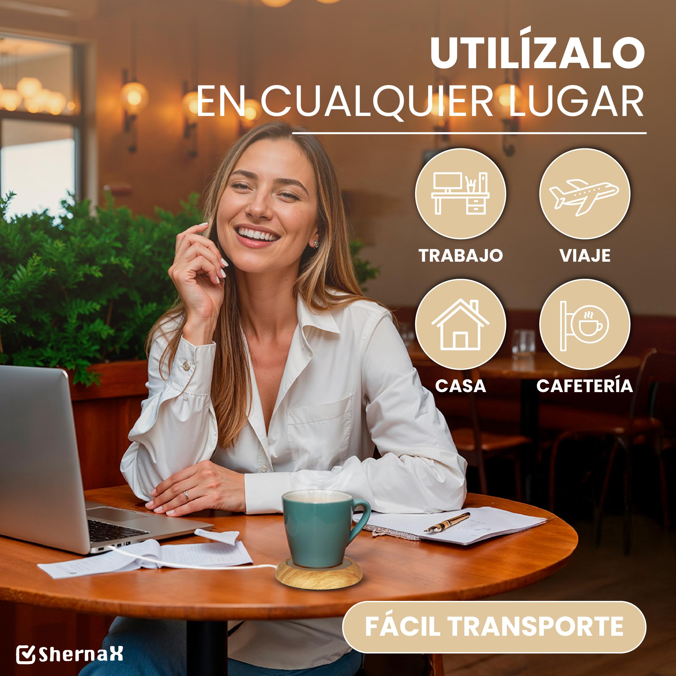 Calentador de Tazas de Café. Calienta Taza USB Calentador de Bebidas Portátil con Temperatura hasta 80℃ Calienta Tazas de Té, Café, Leche (Madera Clara)
