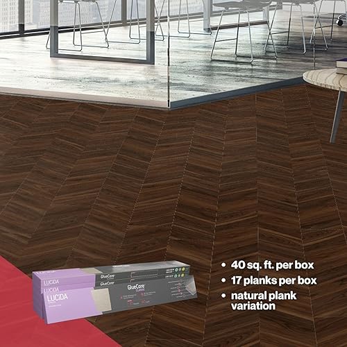 Miniatura 5 de Lucida USA - Piso vinílico imitación madera, adhesivo, para proyectos de bricolaje, 16 tablones, GlueCore, 39 pies cuadrados