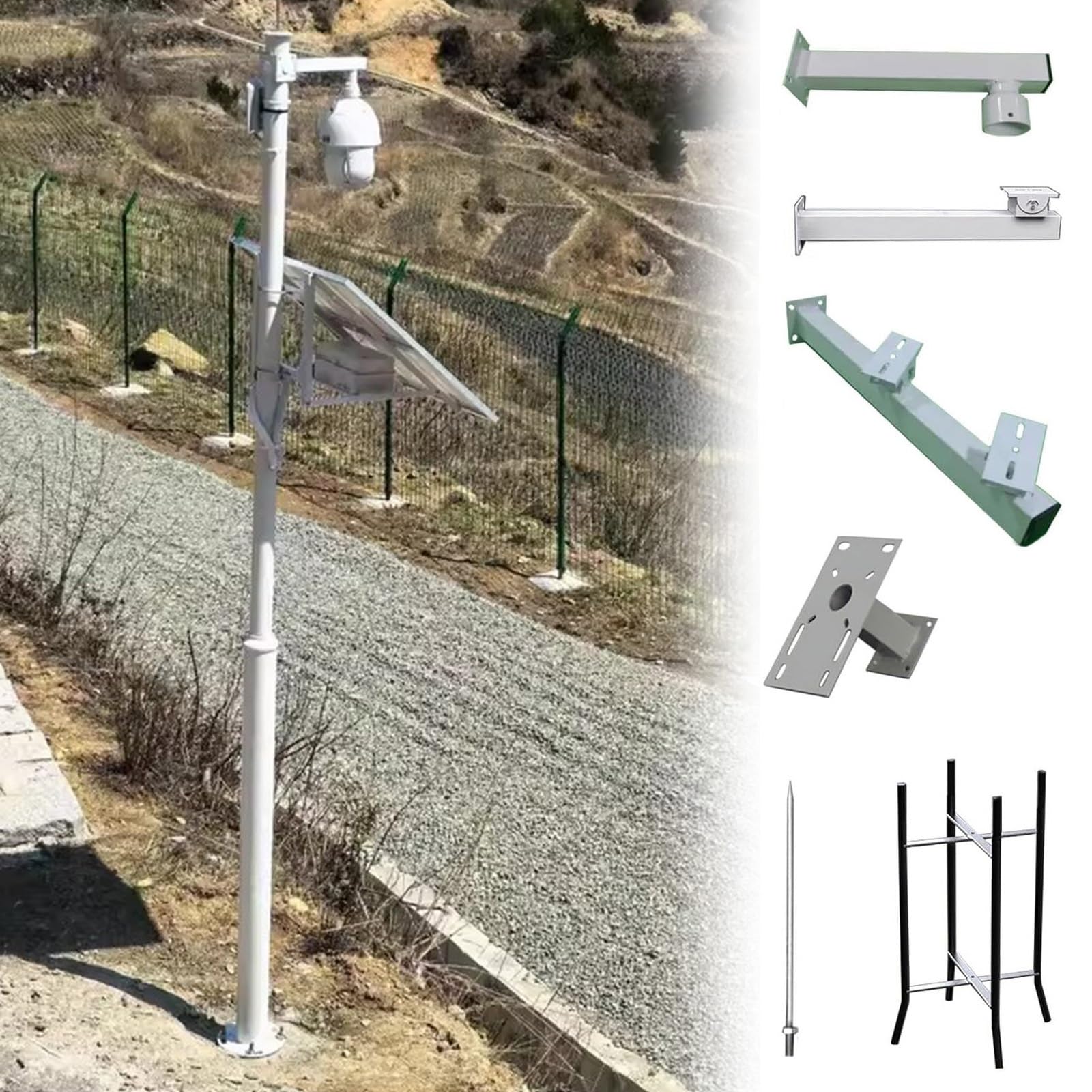 Poteau support caméra universel en métal de 3,5m avec accessoires d'installation fournis