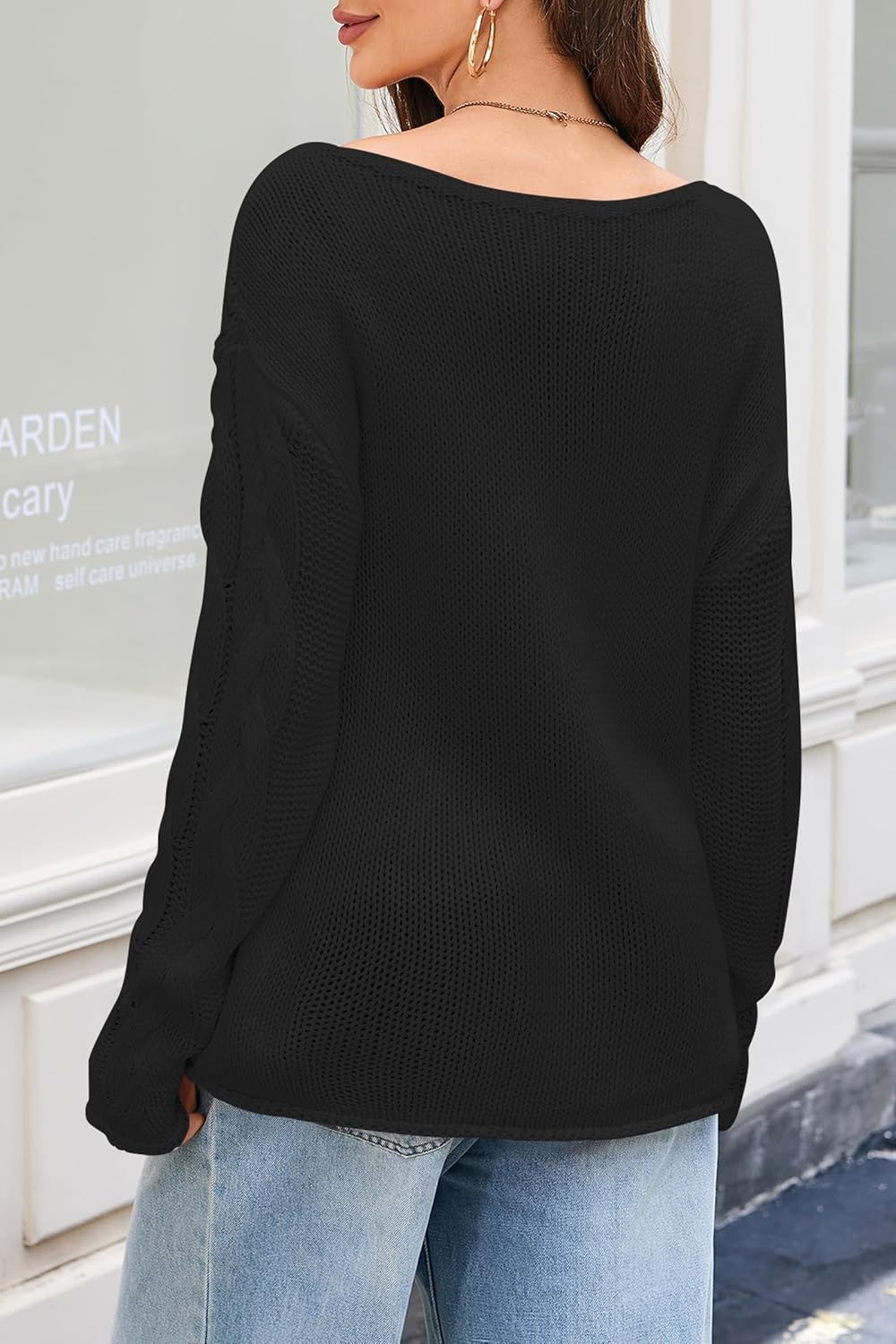 Cakulo Womens Oversized V Neck Off The Shoulder Sweaters Cable Knit Pullover Fall Sweater 2025 - Image 2