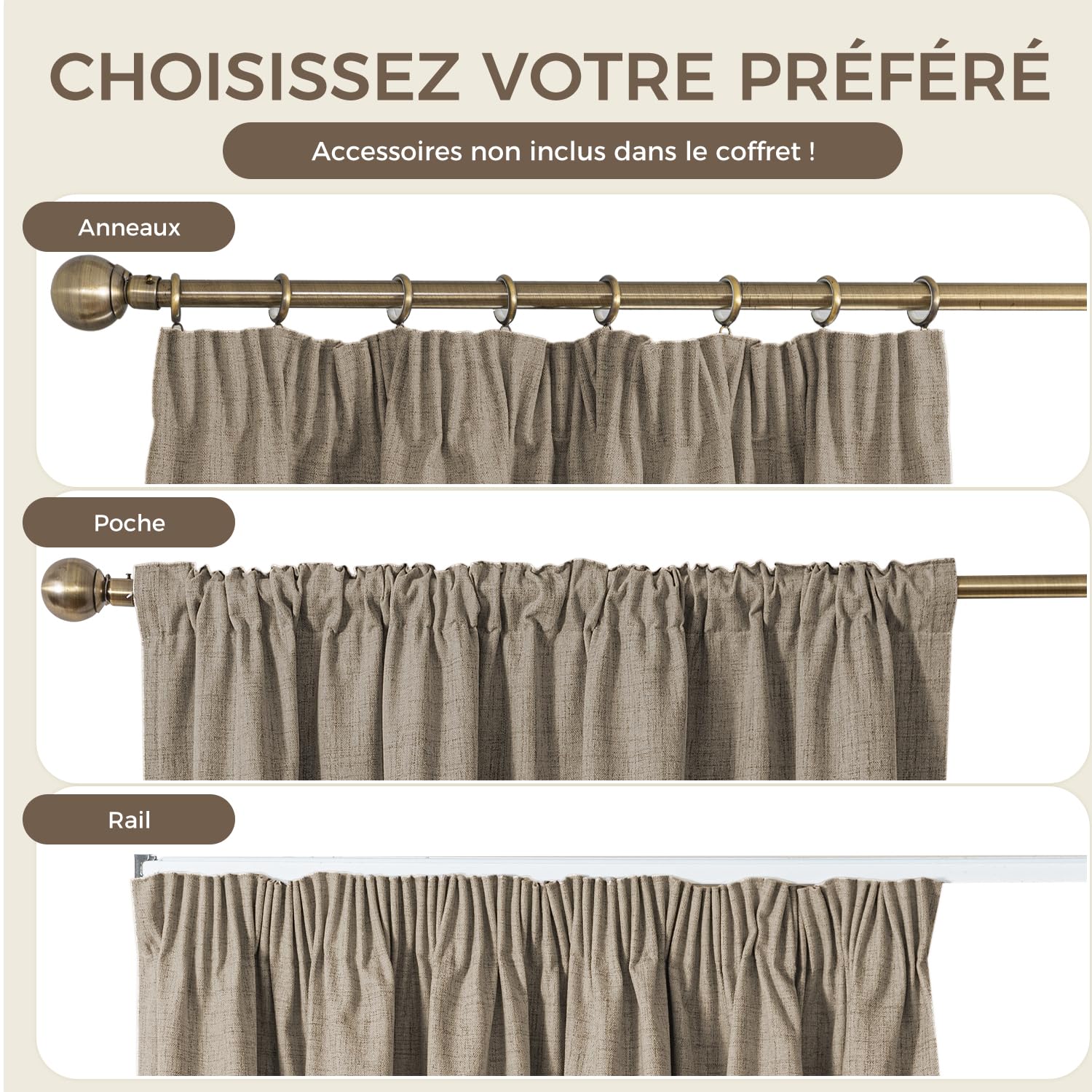 100% Rideau Occultant Thermiques Isolant Anti Froid, 2x140x280(LxH) Rideaux Lin Opaque avec Galon Fronceur pour Rail de Salon Chambre Masion Anti Chaleur Bruit