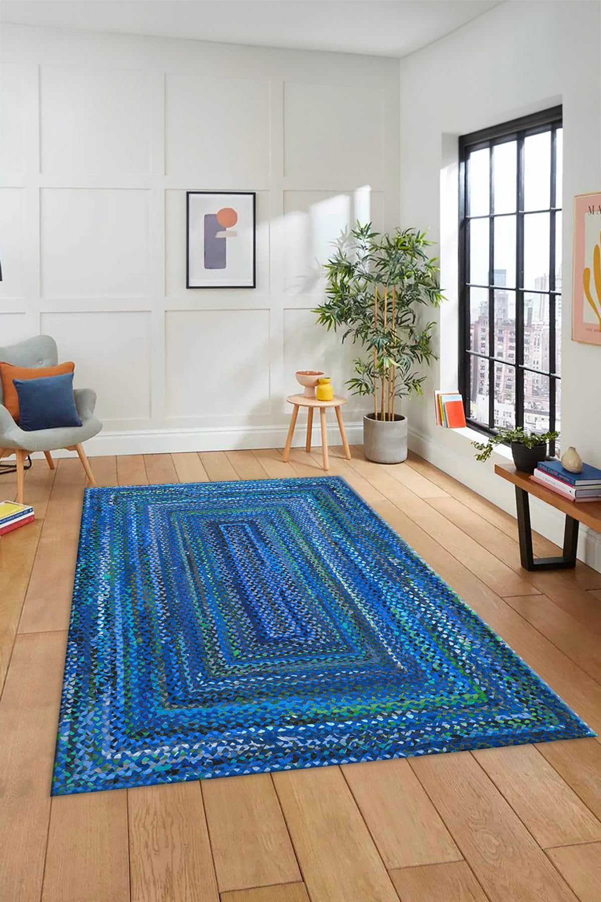 Evdeya Dijital Baskılı Kaymaz Taban Yıkanabilir Jüt Hasır Desen yolluk Mutfak Salon Halısı JÜT-05, Mavi, 80 x 300