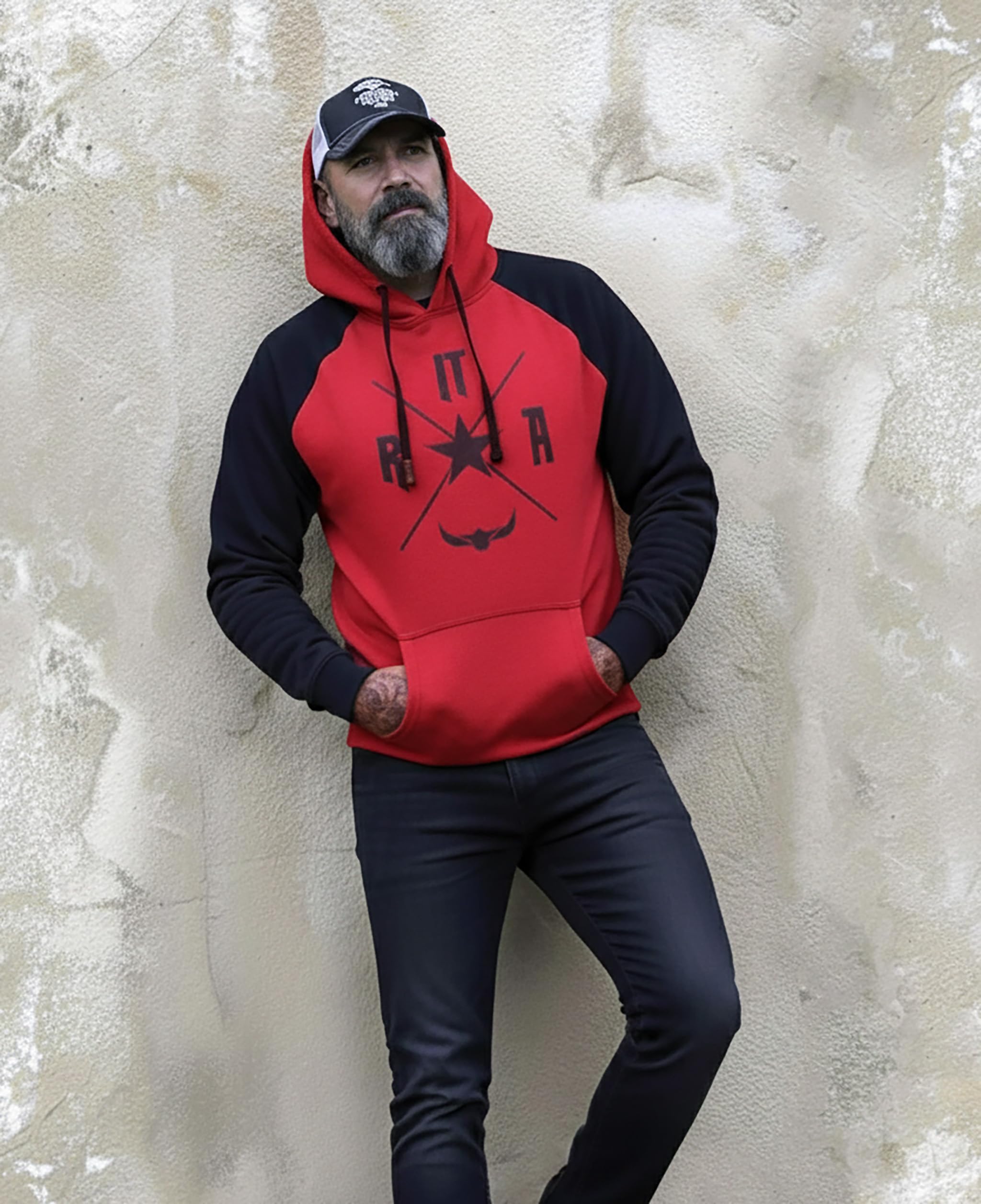 ROCK-IT Apparel Sudadera con Capucha para Hombre Raglan de Dos Tonos Sudadera con Capucha Urban Streetstyle con Capucha Tallas S-5XL Sudadera sin Cremallera Sudadera con Forro Polar Rojo XL