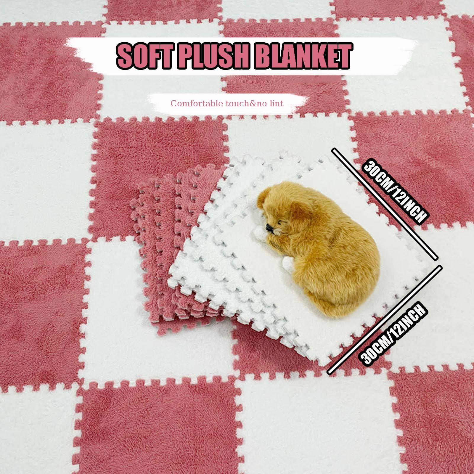 Piankowe płytki podłogowe 18 szt. pluszowa mata puzzle 30 x 30 cm blokujące kwadratowe płytki piankowe miękkie antypoślizgowe dywany dywan bezpieczny pokój zabaw i sypialnia podłoga różowa + czerwona