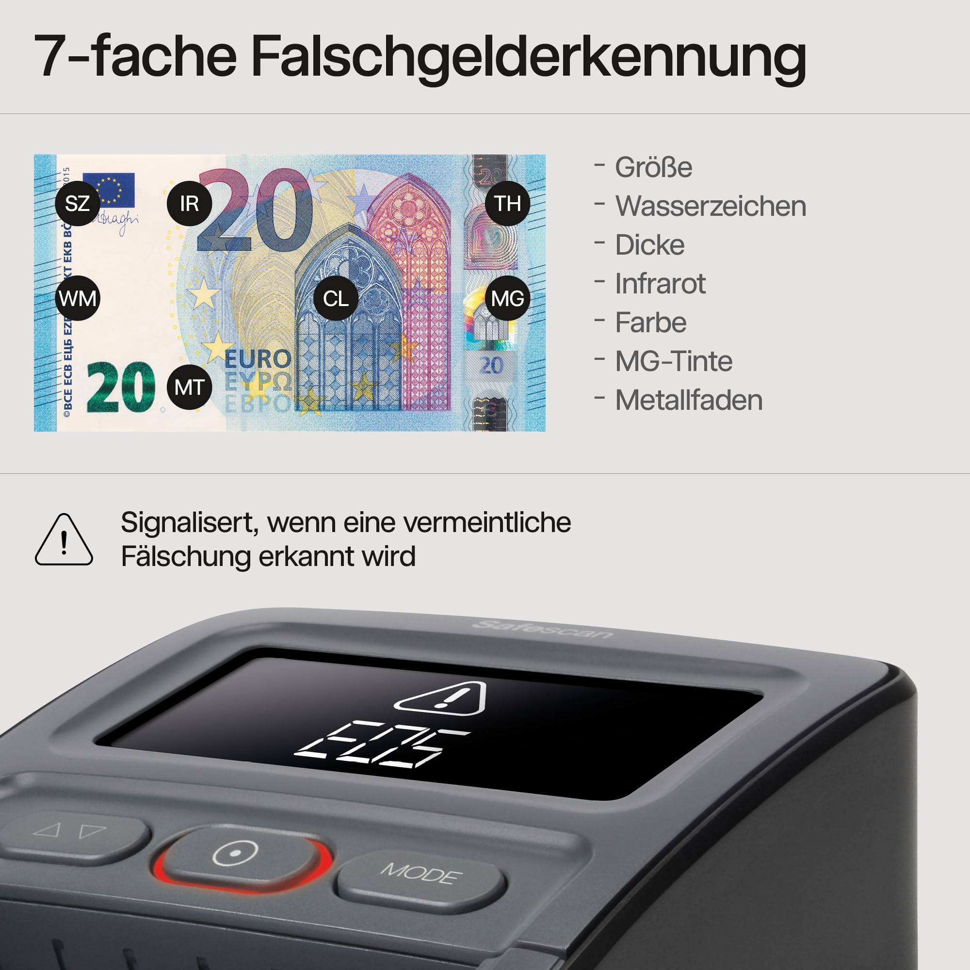Safescan 155-S automatischer Geldscheinprüfer mit 7-facher Echtheitsprüfung