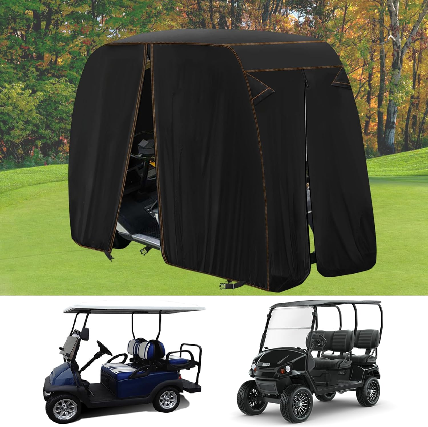 QYMOTO 115" Long 2 & 4 Passenger Golf Cart Cover XL Compatible with Club Car Cover Precedent EZGO Yamaha Outdoor Indoor Winter Storage Heavy Duty All Weather Full Protection Waterproof Windproof