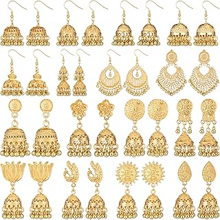 16 Pairs Jhumkas Indian Earrings for Women Vintage Jhumka Bell Hoop Dang...