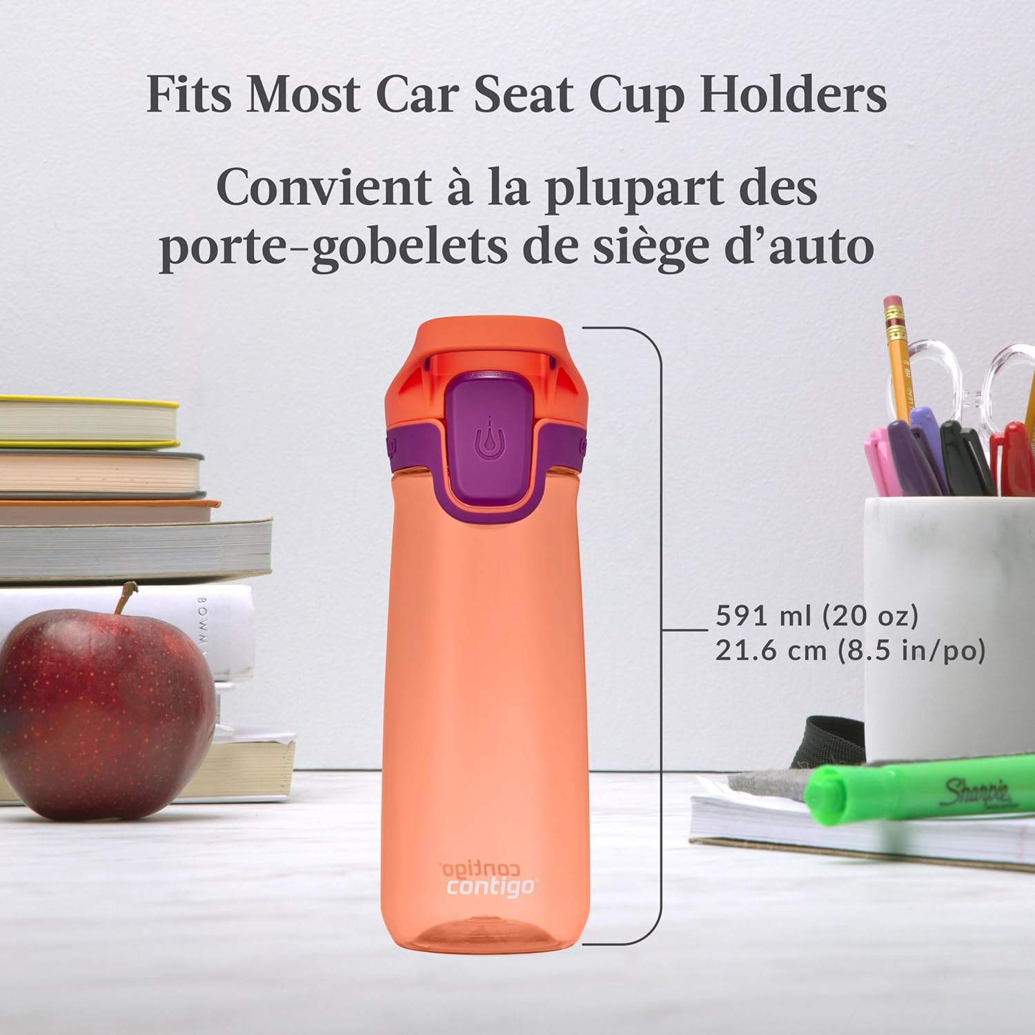 Contigo Kids Casey Water Bottle with Leak-Proof Lid, BPA-Free Plastic, Dishwasher Safe, Coral & Grape, 20 oz (591 mL) - Image 6