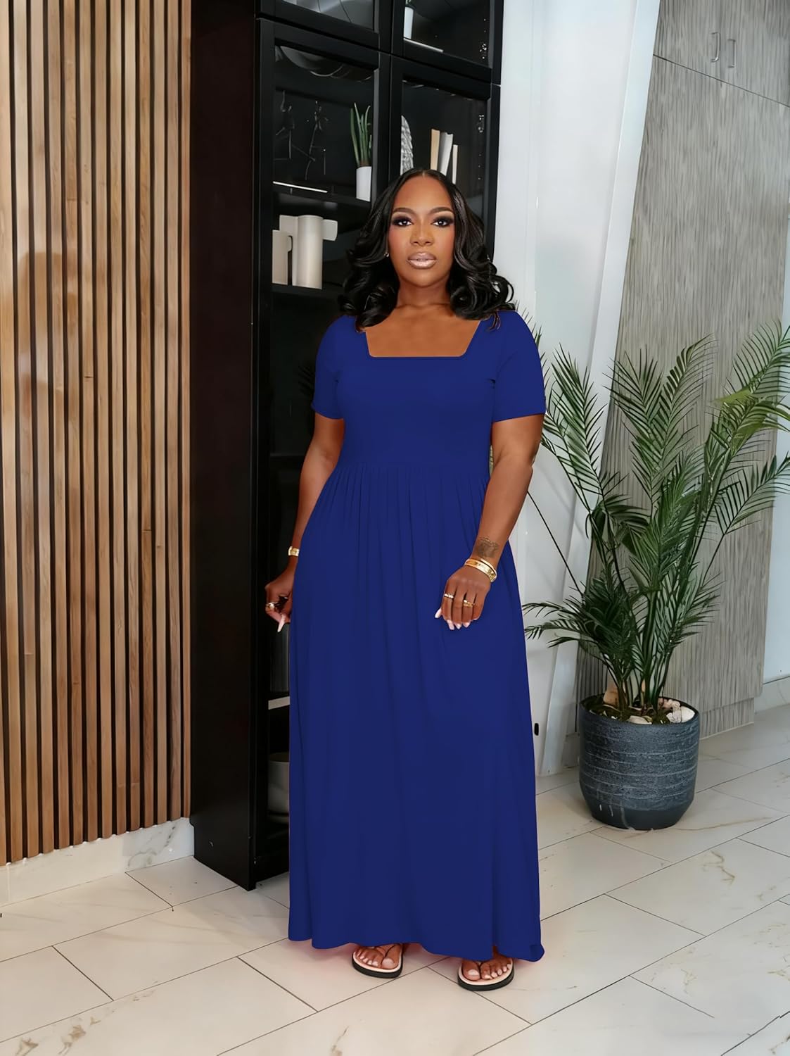 TOPSRANI Womens Plus Size Maxi Dresses for Women Oversize Casual Short Sleeve Crew Neck Loose Summer Dress with Pockets - Image 4