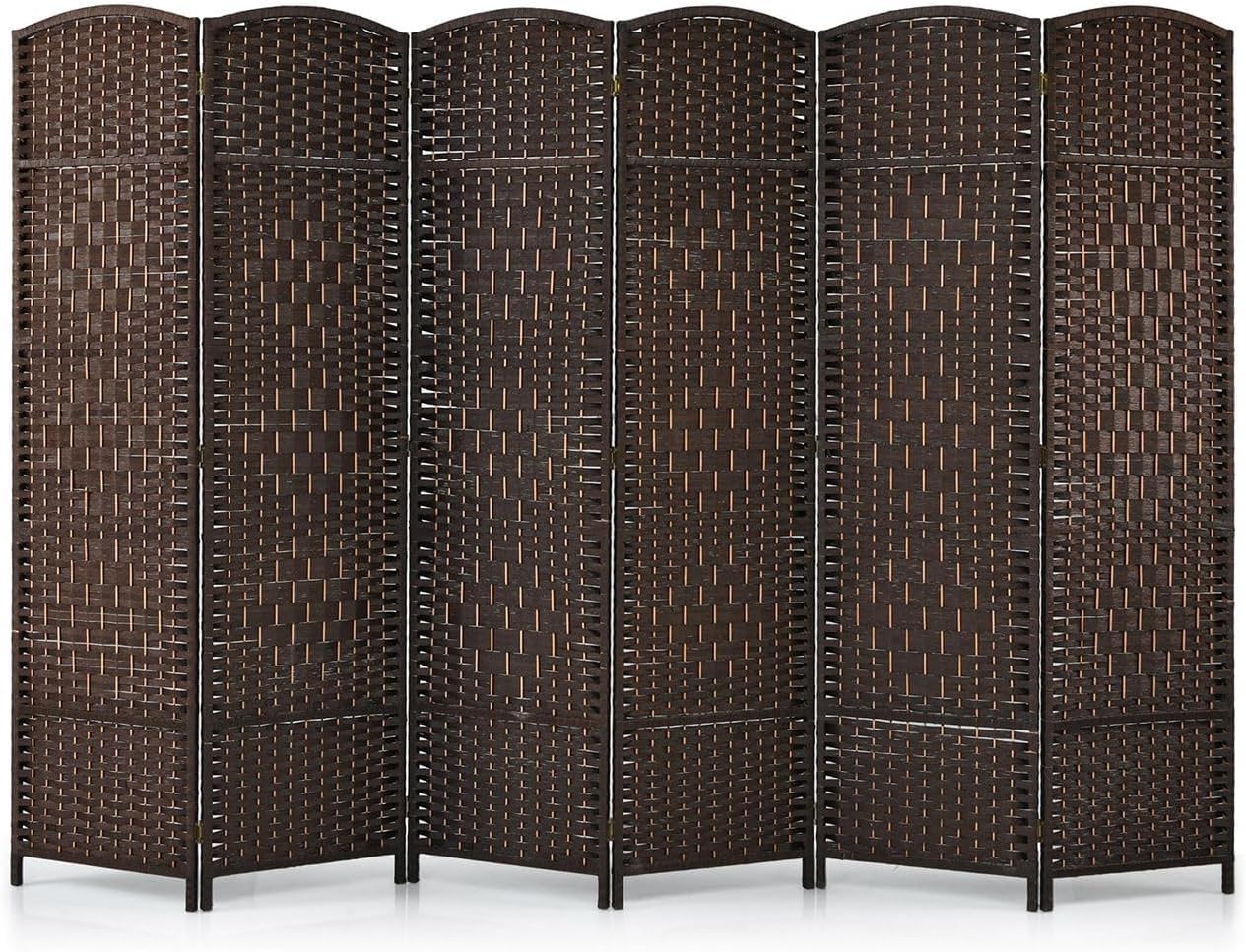 Folding Paravent 6 Panel Divider Screen, Freestanding Partition Wall Panel Privacy Furniture for Living Room, Bedroom and Office (Dark Brown)