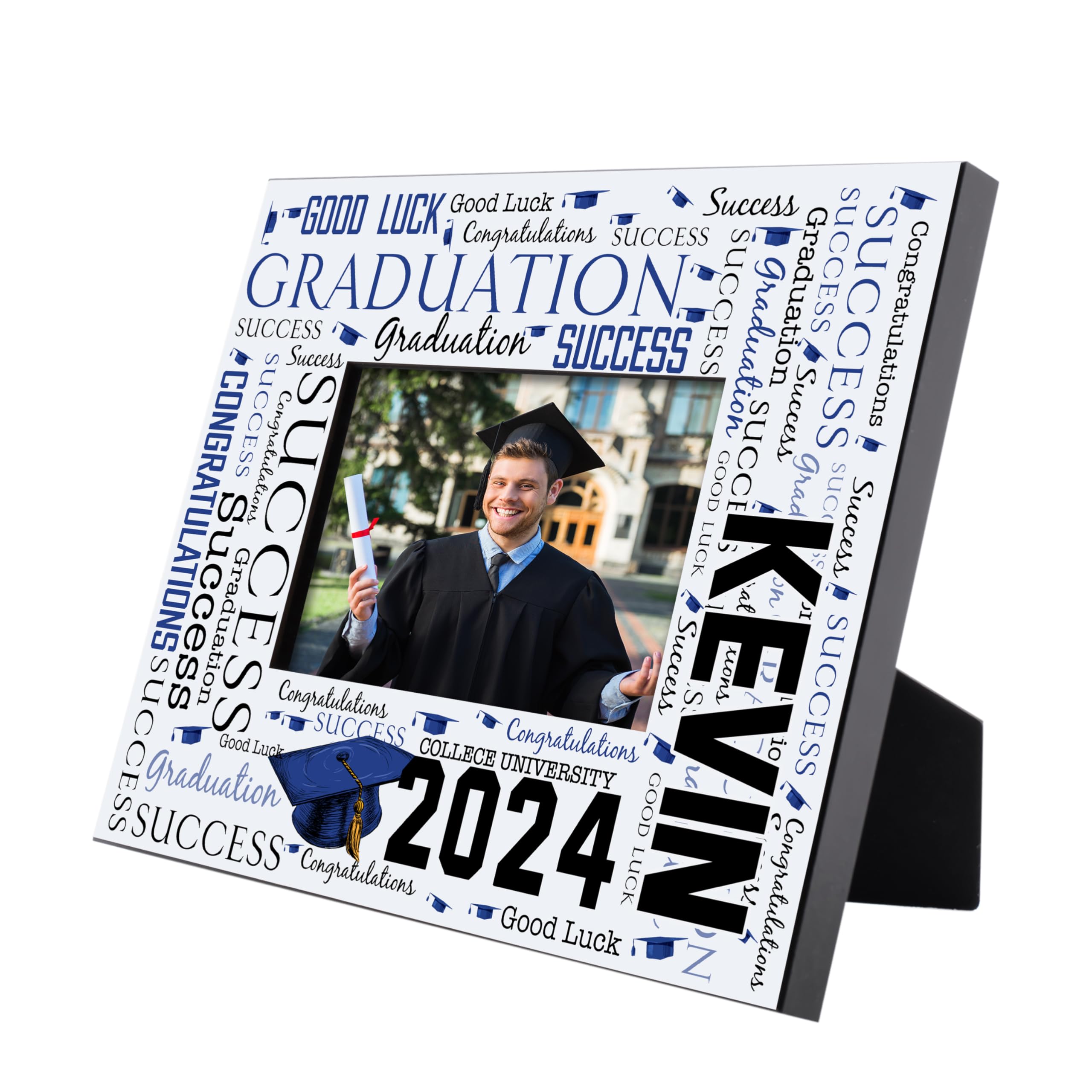 Graduation Gifts for Him 2024, Personalized Graduation Frame for Graduates, Custom w/ Name and Collage Name -2 Sizes- Graduation Picture Frame, High School, College, Class of 2024, Royal Blue