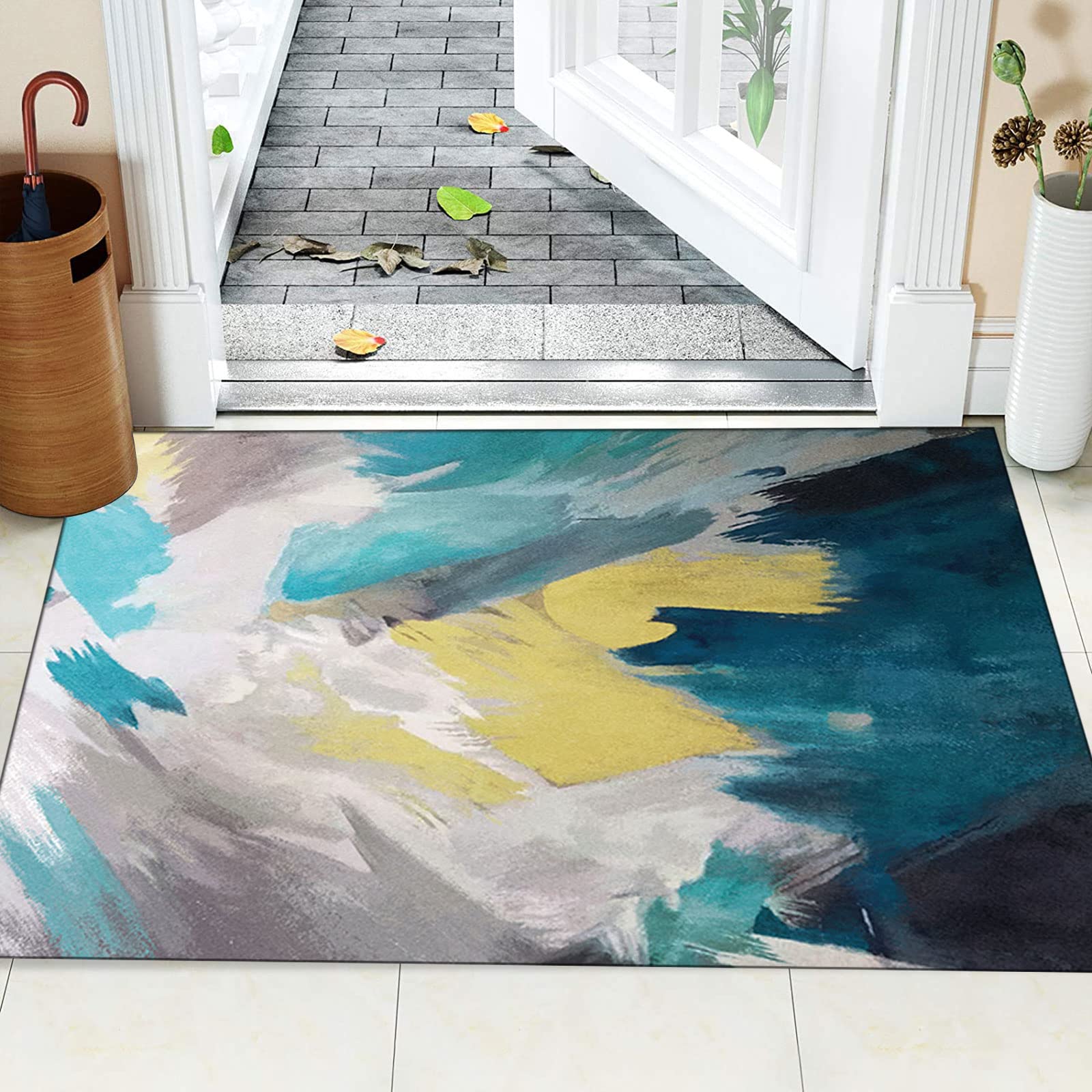 Läufer Teppich Flur rutschfest Modern Abstrakt Teppich Waschbar Design für Küche und Wohnzimmer