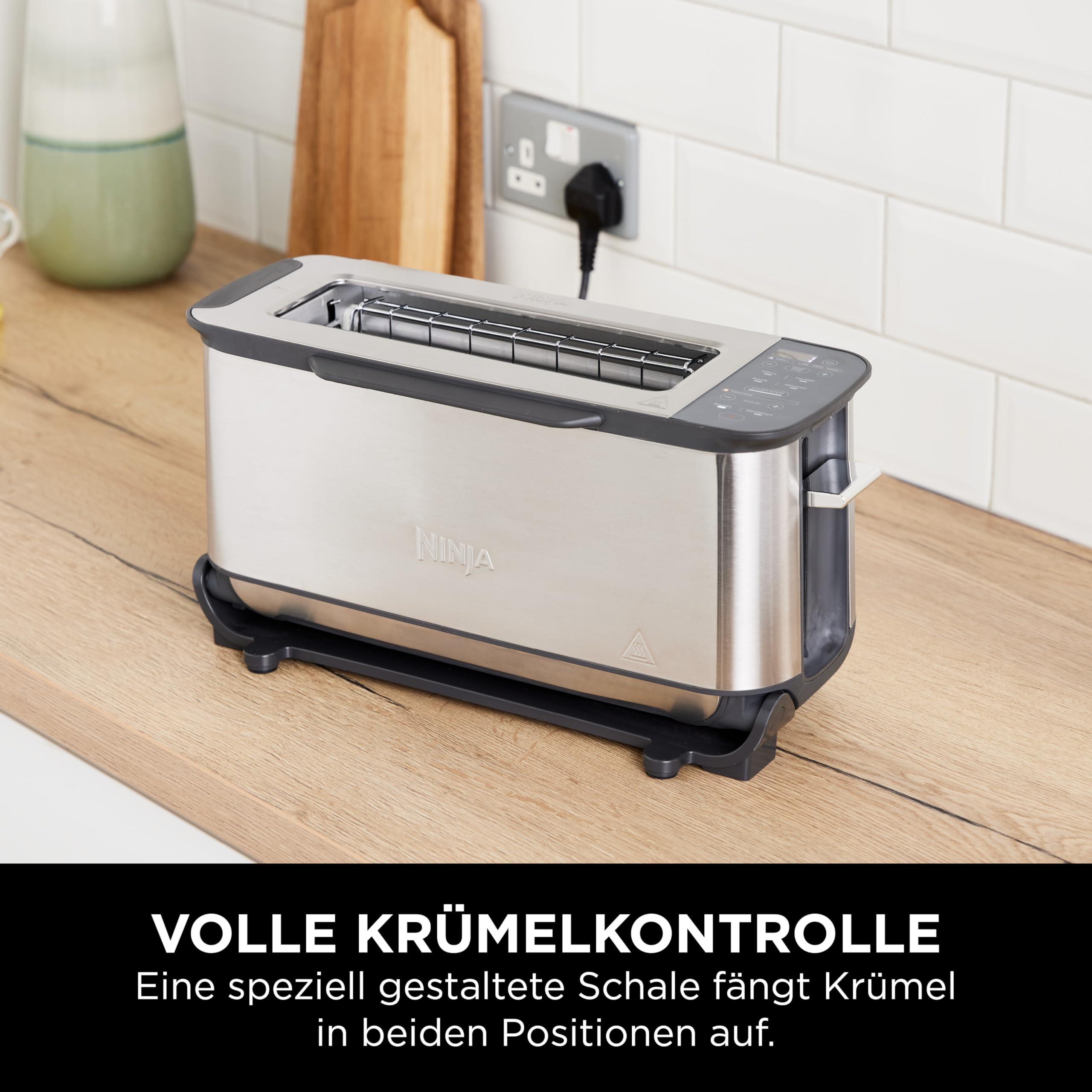 Ninja Foodi 3-in-1 Toaster, Elektrogrill mit Deckel, Panini-Presse mit Flip-Design, 7 Kochfunktionen, 7 Toastlinien, Backblech und Krümelschale, Edelstahl, ST202EU