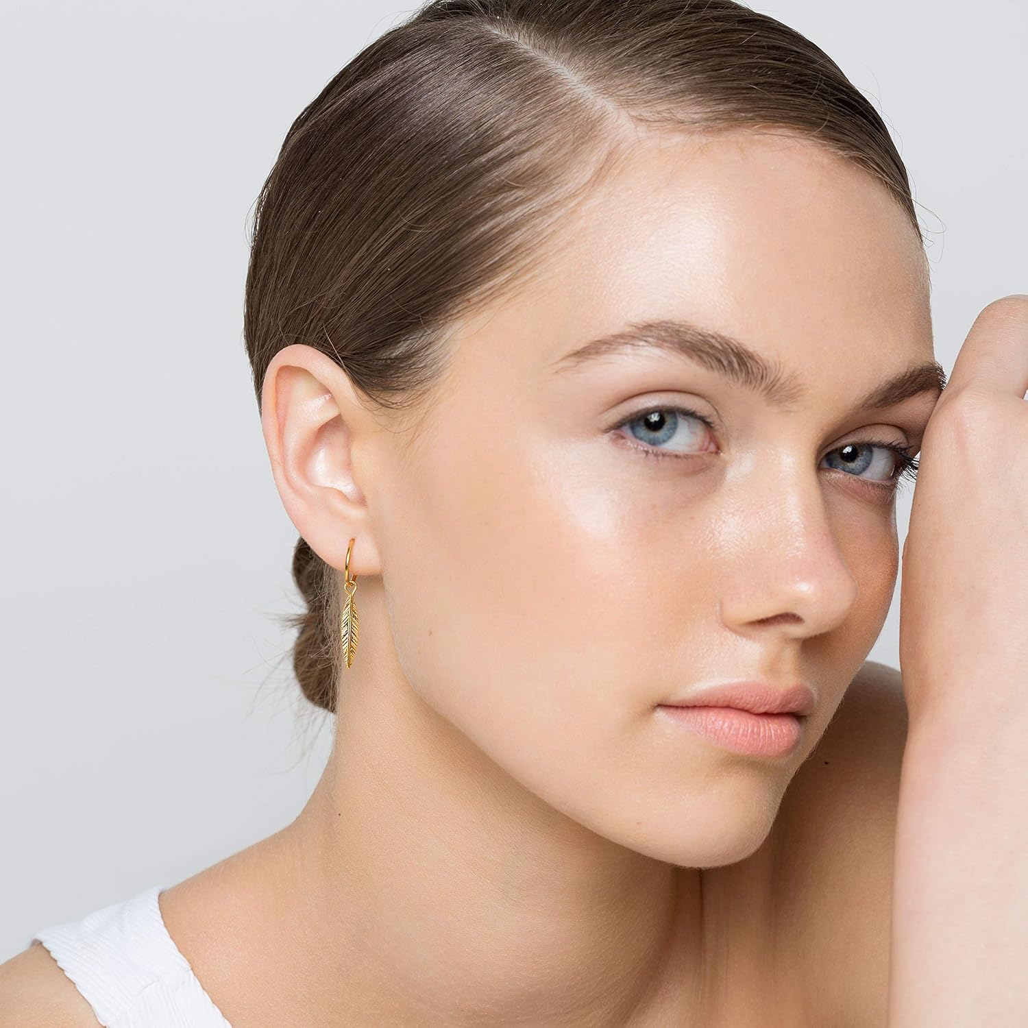 Feather Charm Hoop Earrings, 925 Sterling Silver, Boho Nature Style, Hypoallergenic and Nickel-Free Drop Earrings - Handmade by Emmanuela