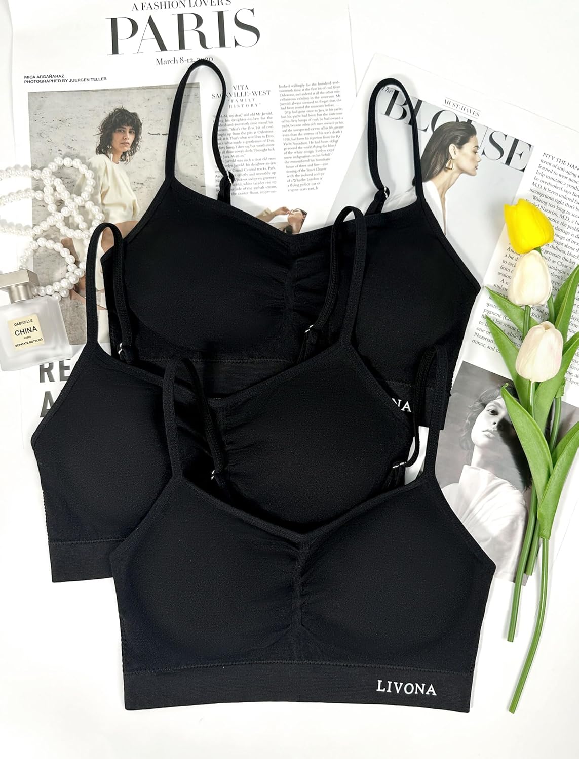 Livona 3 Pack Sports Bras for Women- Wireless Soft Workout Bra, Padded Fitness Bralette, Comfort Crop Cami Tank S-XXL - Image 5