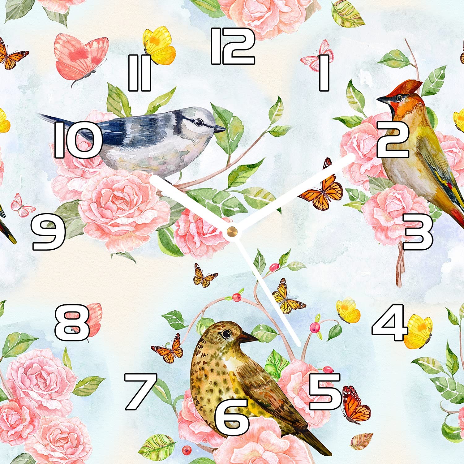 Horloge cuisine et salon moderne en verre motif fleurs roses 30x30 cm