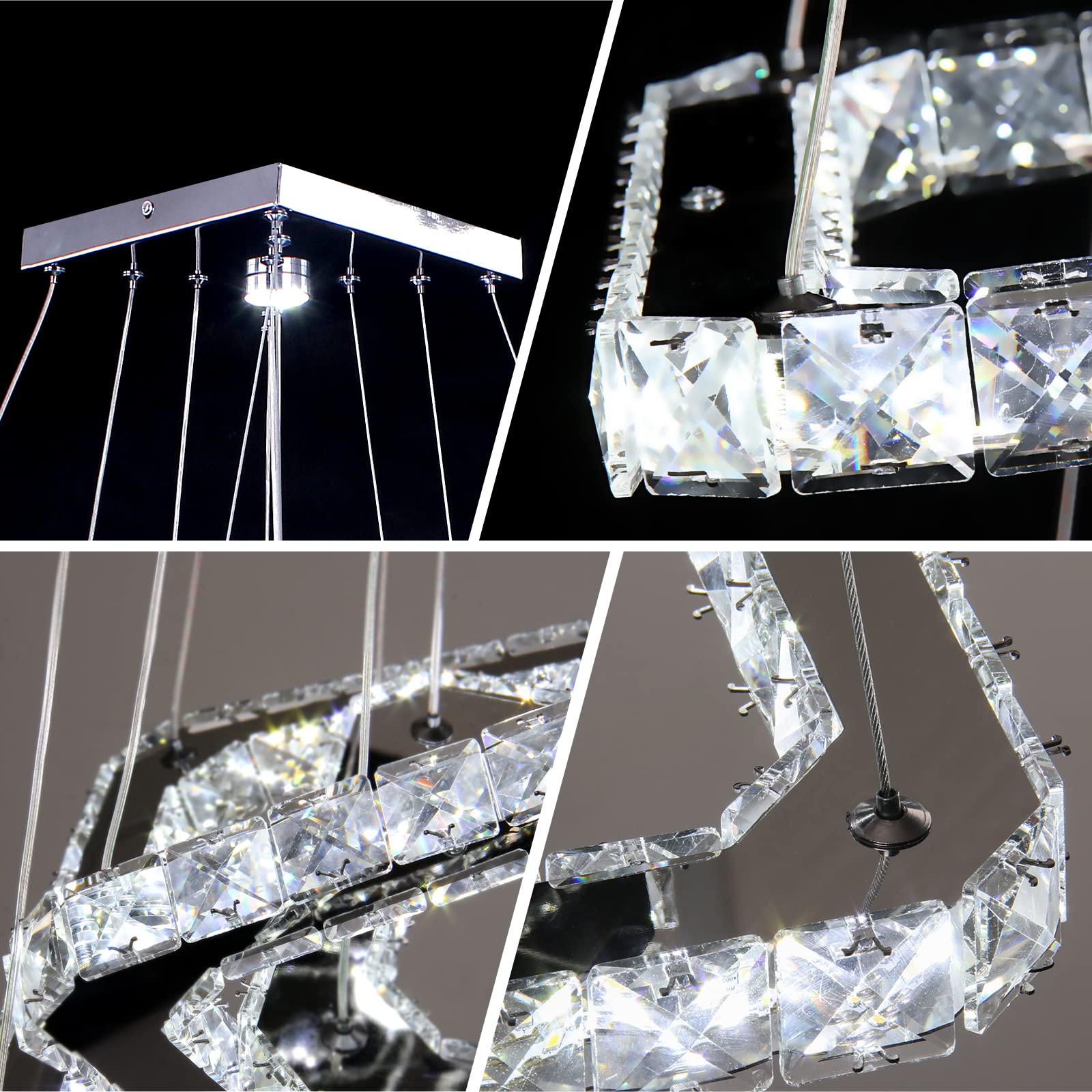 48W LED Moderne Kristall Kronleuchter Edelstahl Pendelleuchte Deckenleuchte Schlafzimmer Lüster Warmweiß Kaltweiß (Kaltweiß)