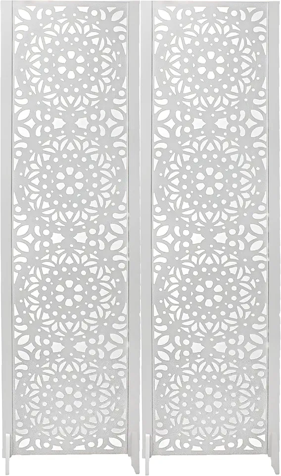 2 Biombo Pintado Divisoria Preto Branco Separador de Ambiente MDF Com Pés (Branco, Mandala)
