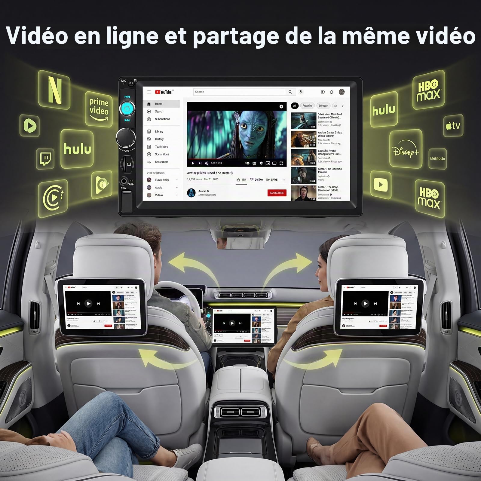 Hodozzy Autoradio 1 Din avec Carplay Android Auto sans Fil, Ecran IPS 7 Pouces Autoradio Compatible Bluetooth Radio FM/USB/TF/AUX/Sortie vidéo/Youtube/Caméra de recul