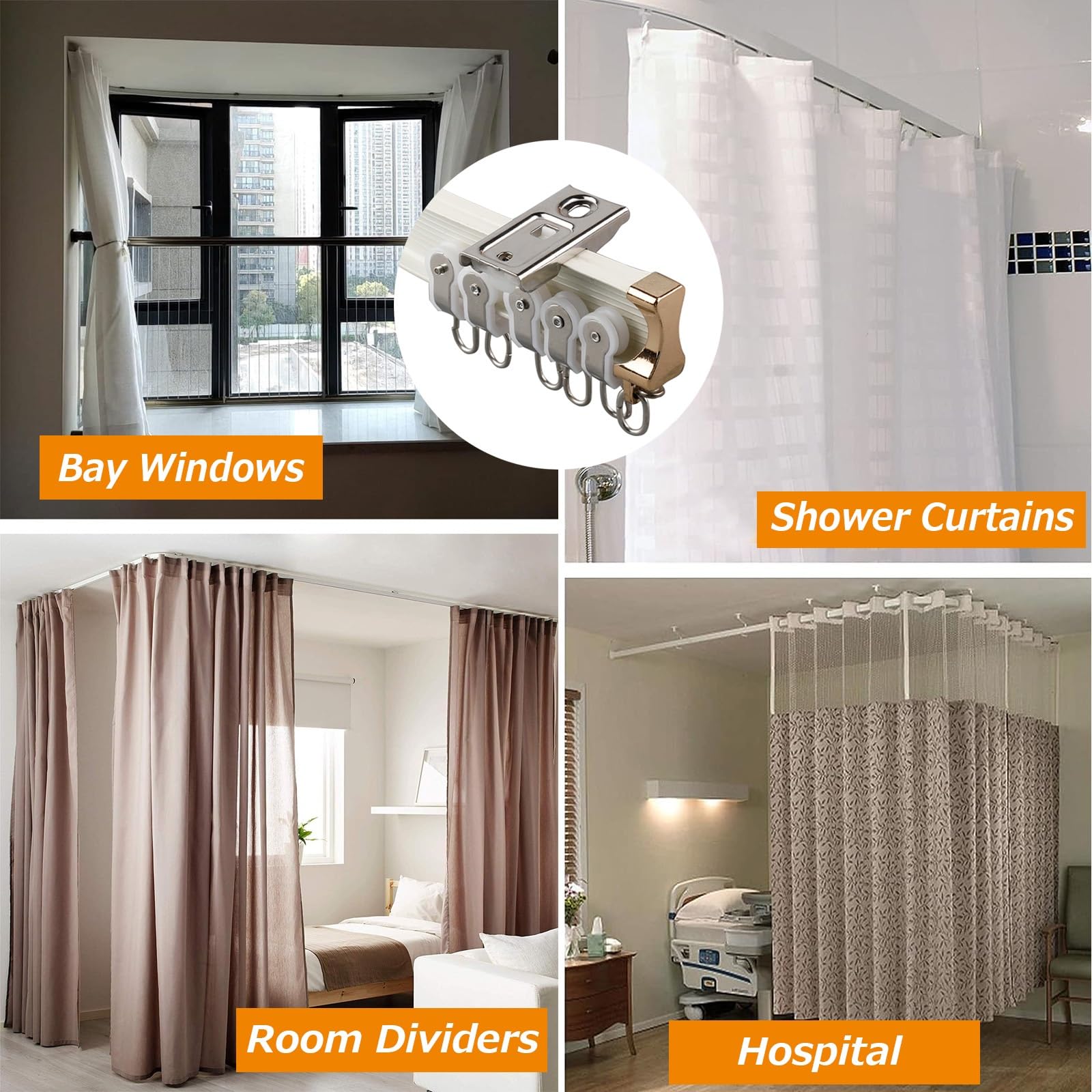 Barre de douche en aluminium 100660 cm - Design incurvé et droit avec supports - Séparateur de pièce pour plus d'intimité - Montage mural facile - Idéal pour les salles de bains et les espaces de vie