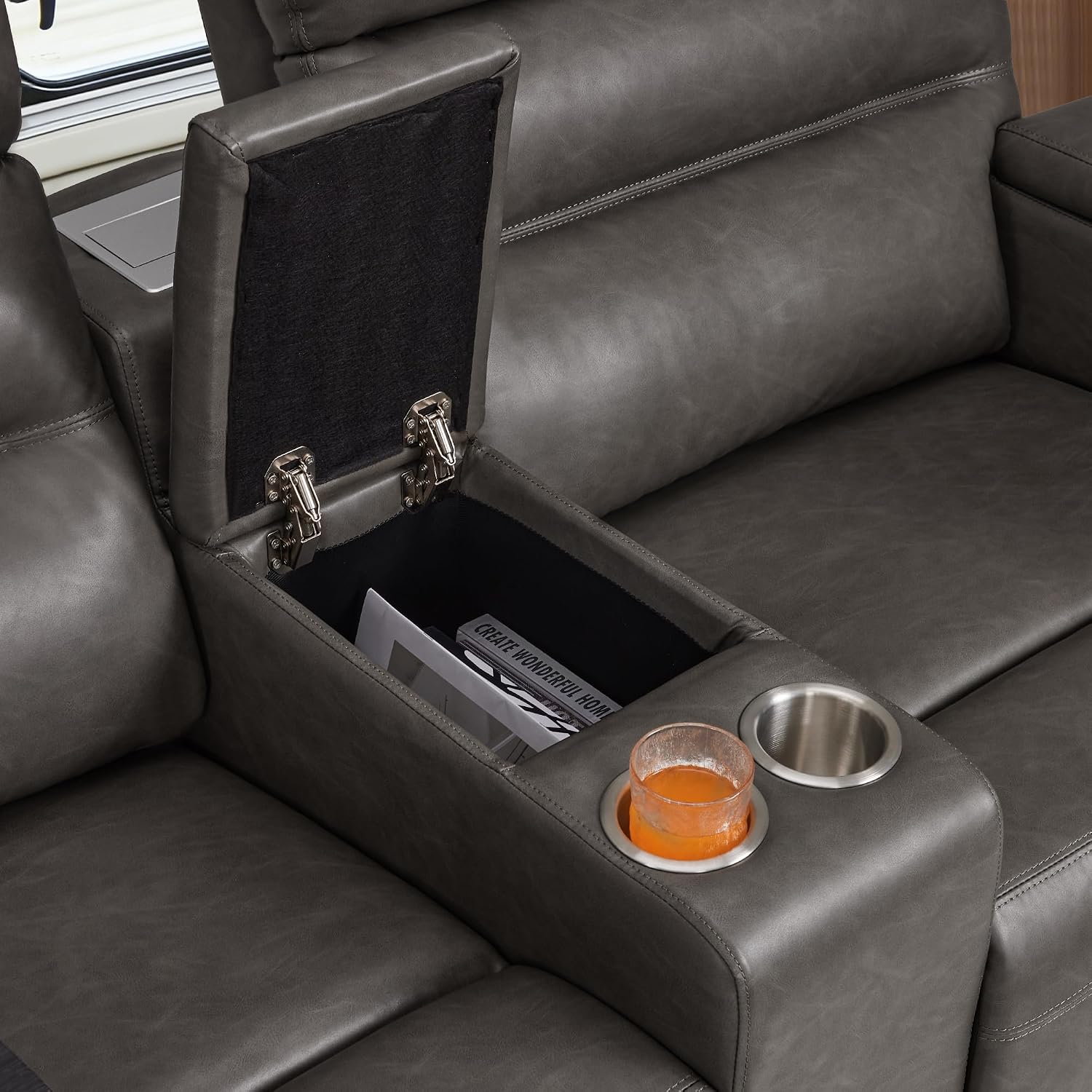 MCombo 65.5" Wall Hugger Power Reclining Loveseat with Console and Outlets for Small Spaces, RV Loveseat Sofa with Armrest Storage, 360° Swivel Tray Table, USB & Type C Ports RV01M2 (Dark Grey)