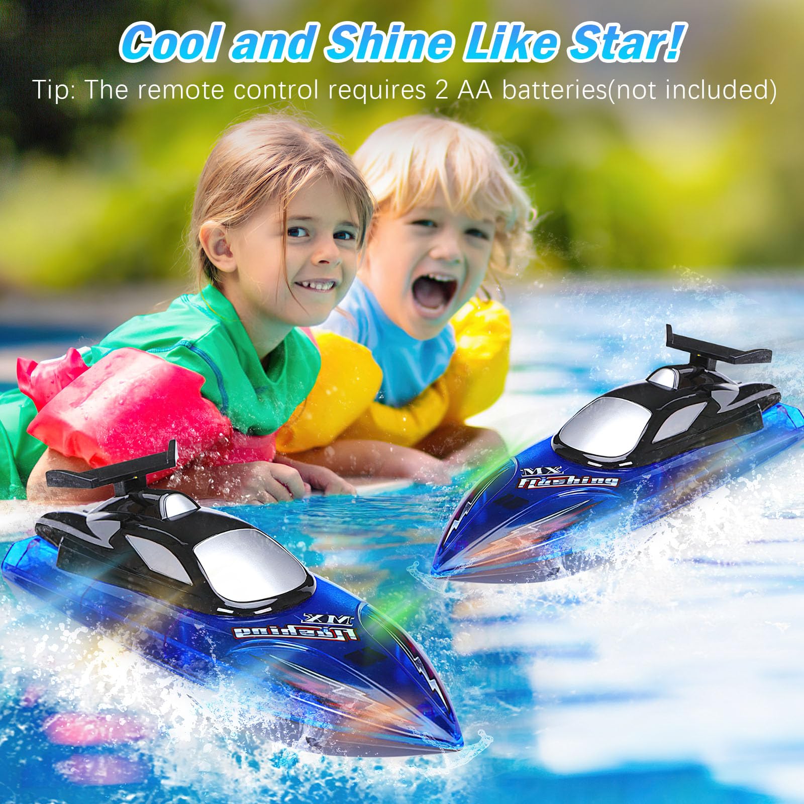 Barco RC para Niños con Luces LED, Control 2.4 GHz, 2 Baterías Recargables, Alarma de Batería Baja, Juguete Acuático para Piscinas y Lagos, Niños de 8 a 12 Años
