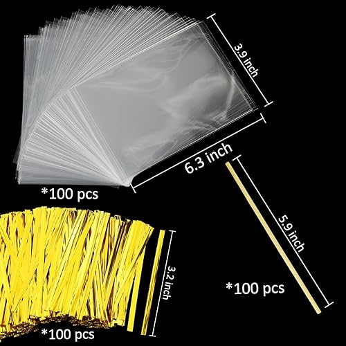 Miniatura 3 de Kit para hacer pasteles de 6 pulgadas, 100 palitos para tartas, 100 bolsas para tartas y 100 lazos multicolores, 300 paquetes de herramientas para