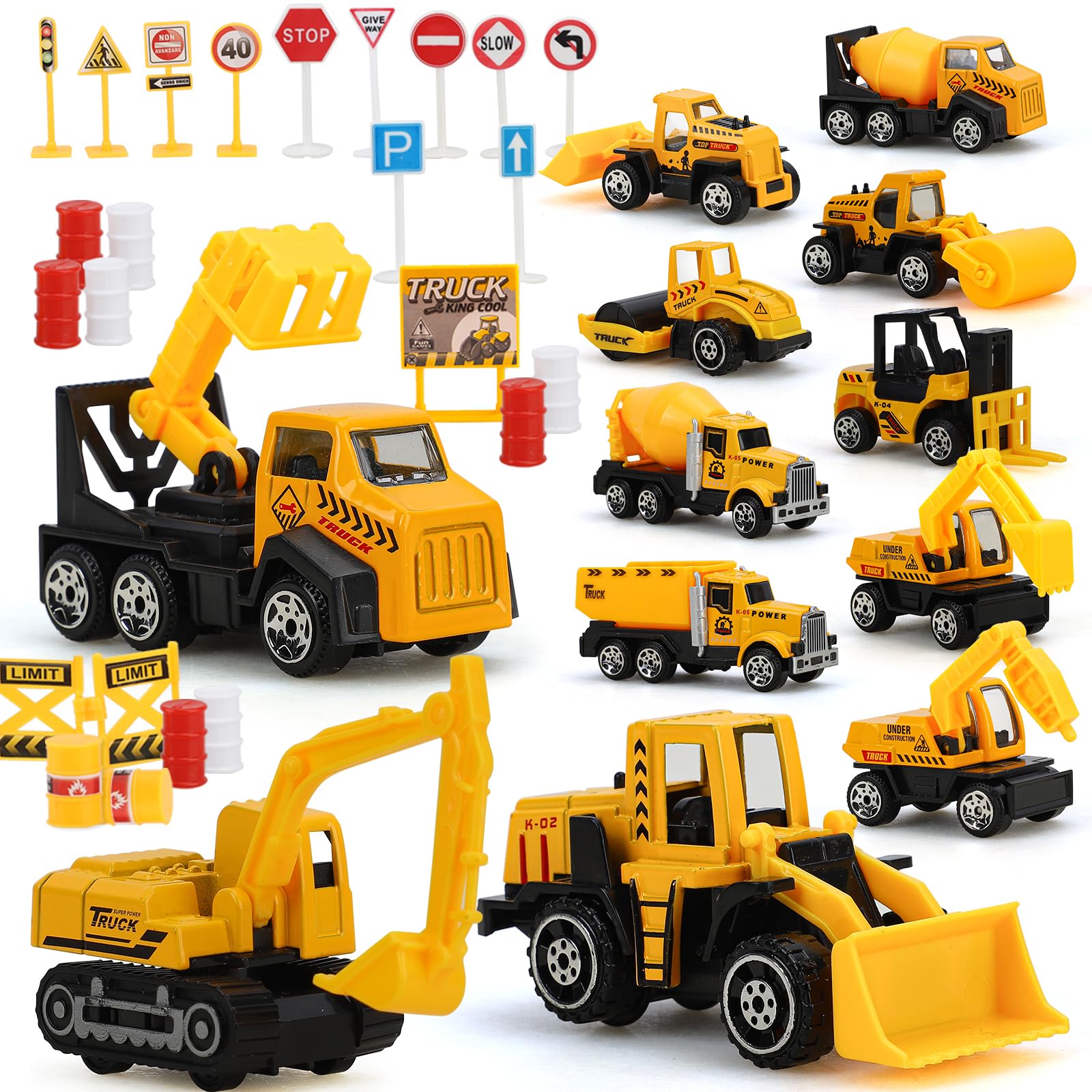 TOY Life 35 PCS Construction Toys Mini Excavator Toy Trucks