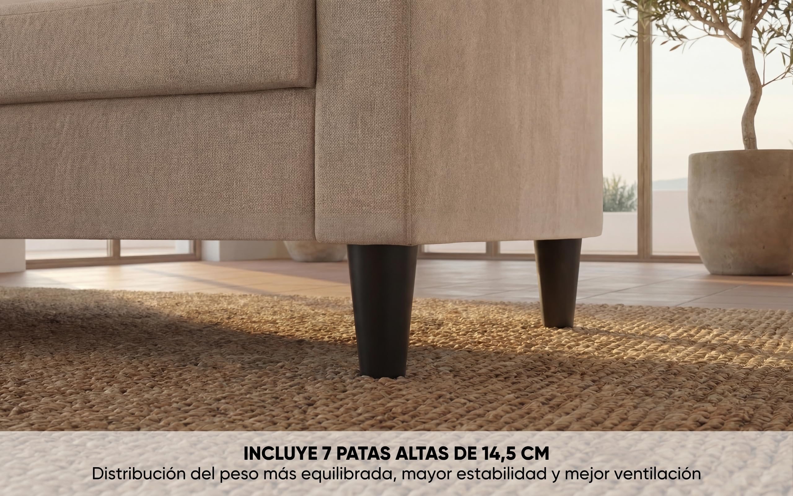 BUDWING Fox Sofá de Salón 3 Plazas - Chaise Longue Esquinero Reversible Izquierda o Derecha – Tapizado en Tela – Taupe