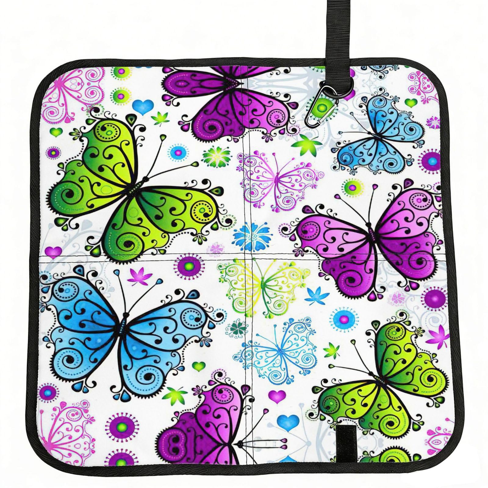 SDEGTHO Spring Colorful Butterfly Printed Foldable Seat Pad with Closure, Lightweight Cushion for Airplane Travel Camping