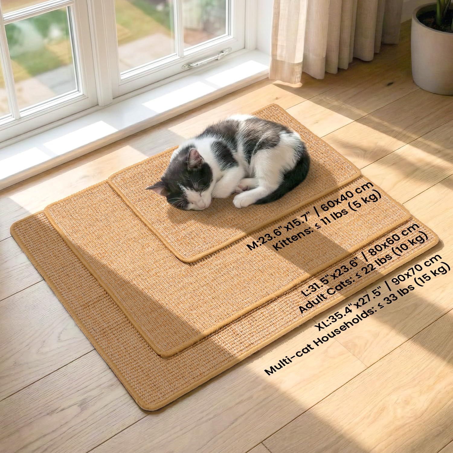 Cat Scratcher Mat,Sisal Cat Scratch Pad Rug,Wall Scratchers for Indoor Kitten Scratching&Stretching,Furniture Protector for Post&Sofas&Couch&Carpets&Floor,Kitty Bithday Gifts,Medium,Brown - image 8