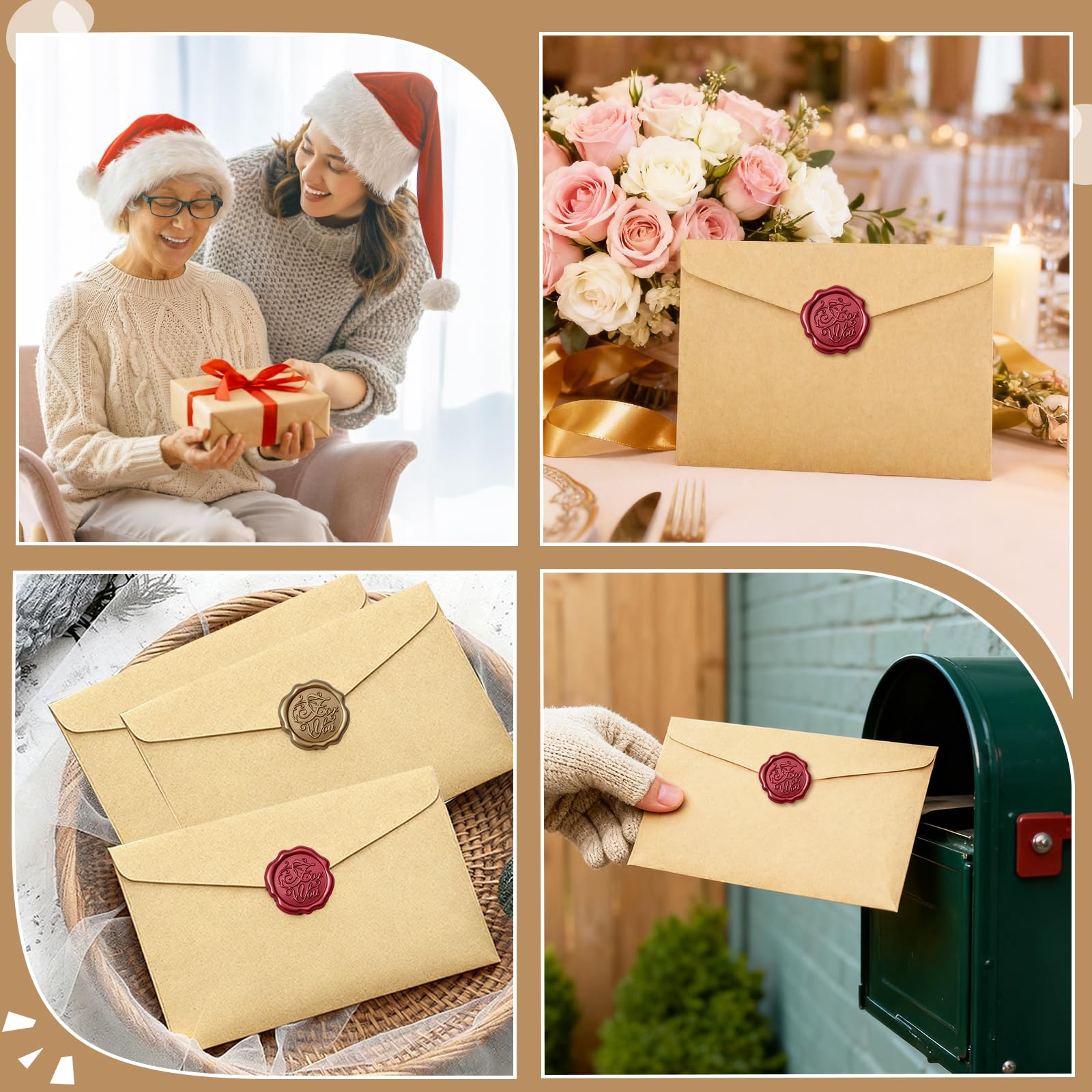 Ensemble de Papeterie Vintage 16 Enveloppes Papier Kraft Lettre Autocollants Sceau Cire Mariage
