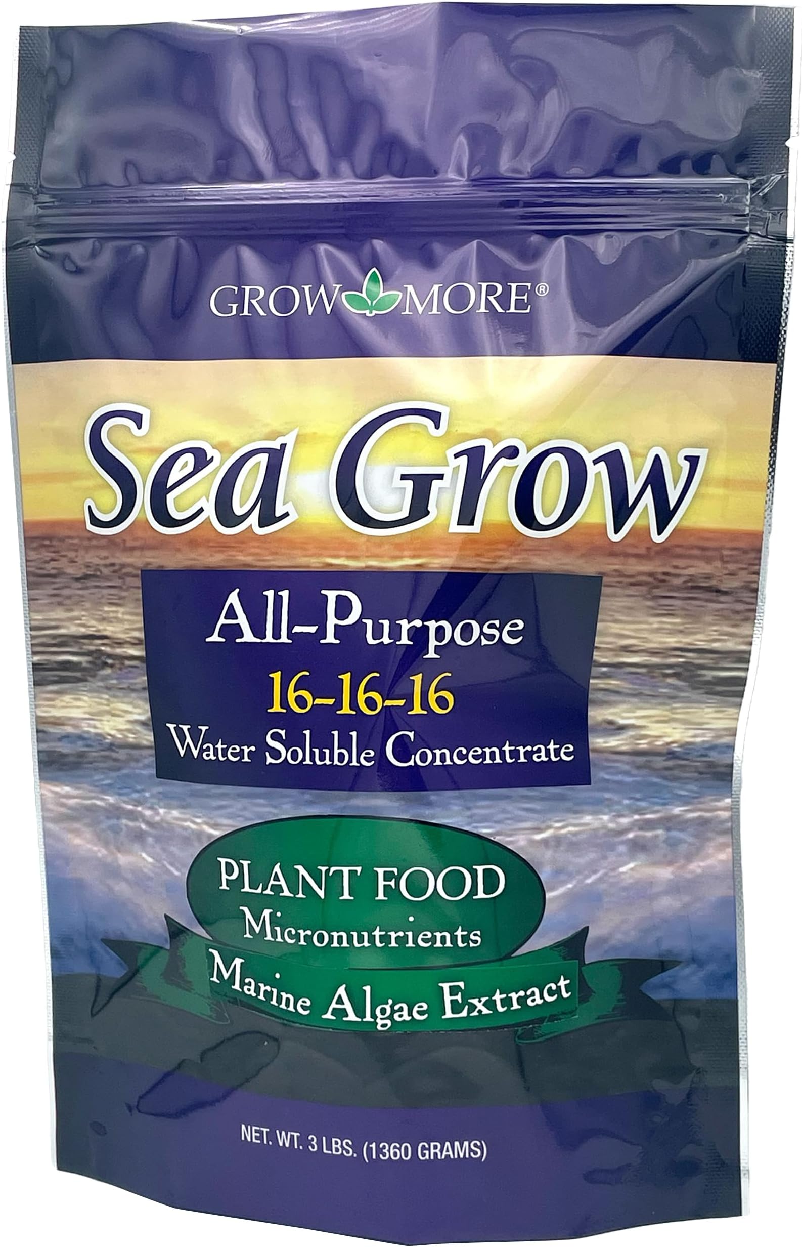 Grow More Sea Grow Kelp Fertilizer - 3lbs of 16-16-16 Water-Soluble, All-Purpose Plant Food - Nutrient-Rich, Seaweed Fertilizer - Outdoor & Indoor Plant Food